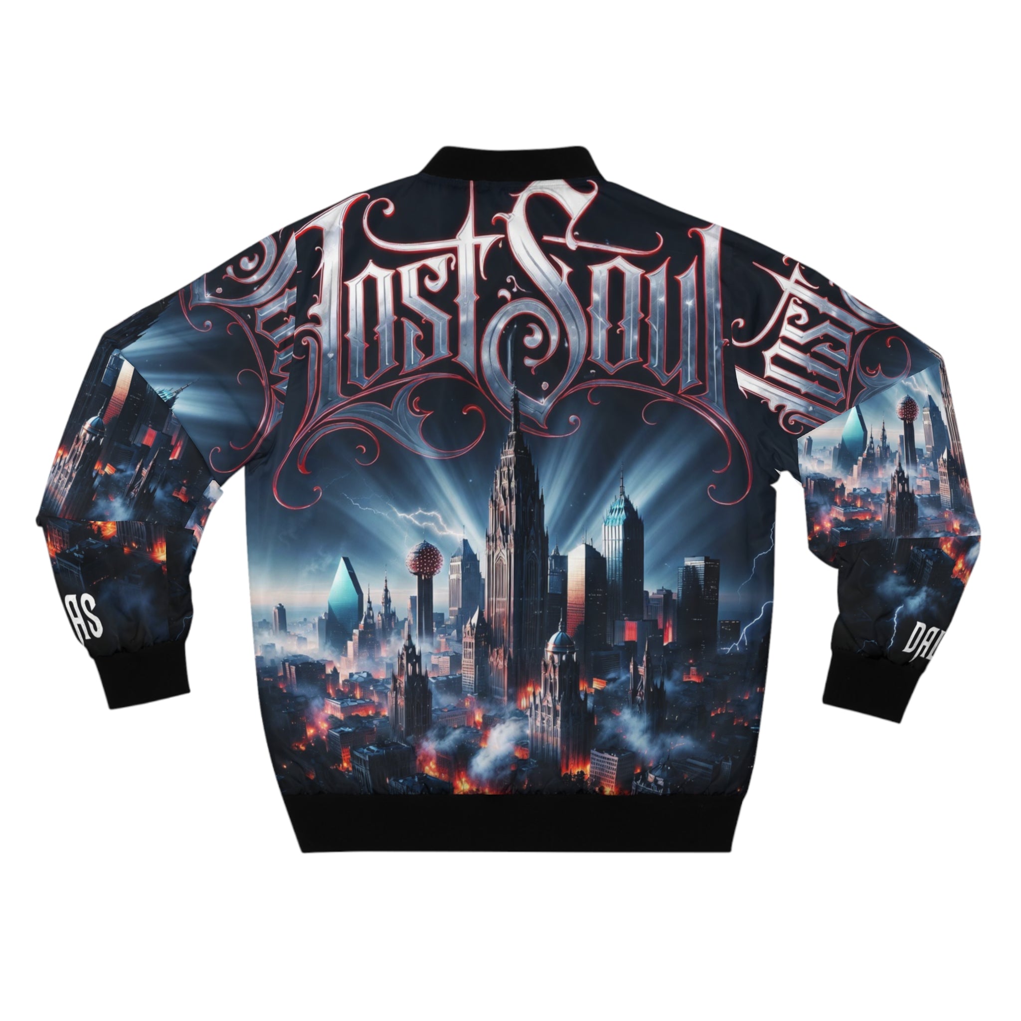 Lost Soul Dallas Skyline 'Lost Soul' Bomber Jacket — Urban Gothic Cityscape
