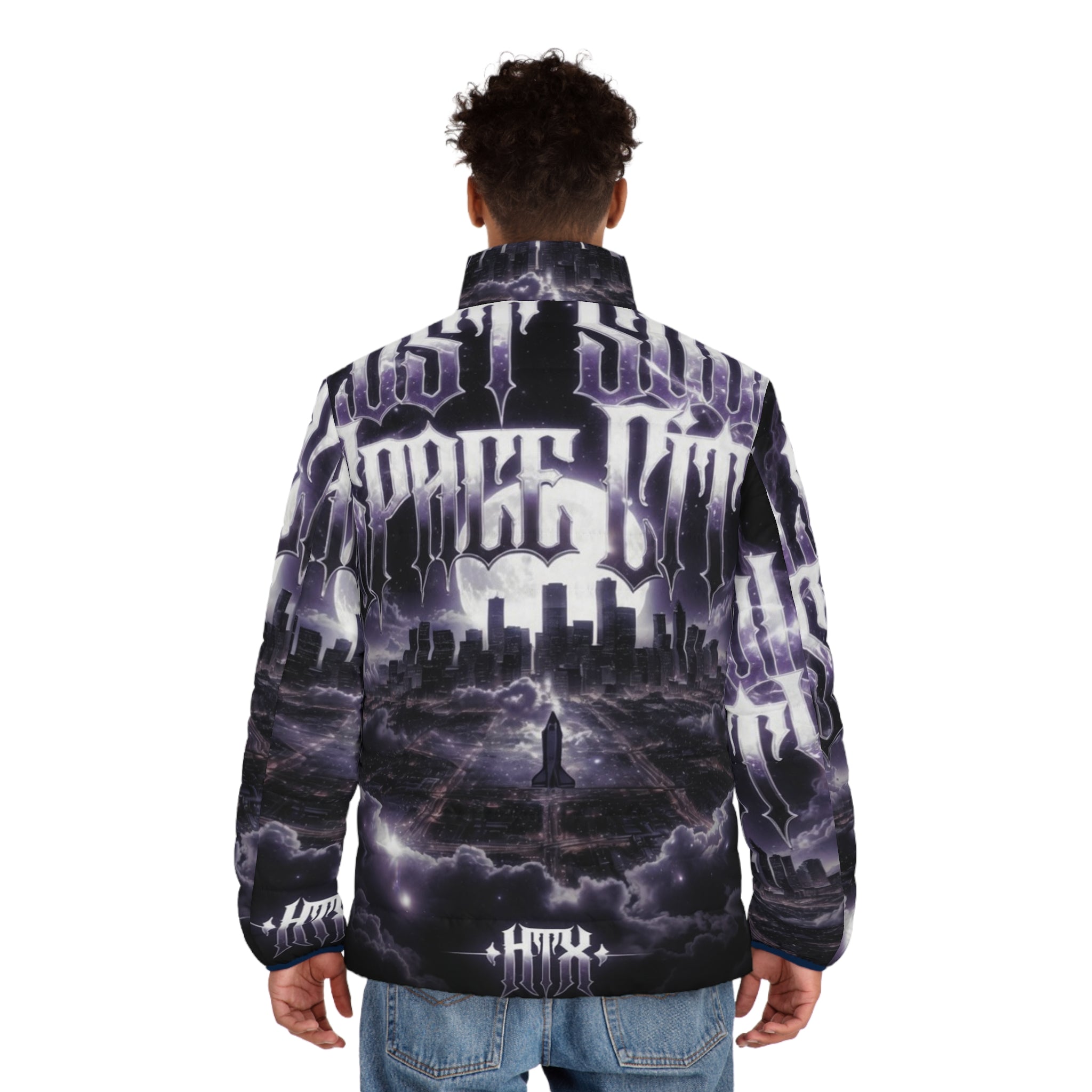 Lost Soul Men's Gothic Cityscape Puffer Jacket — 'Last Storm' All-Over Print