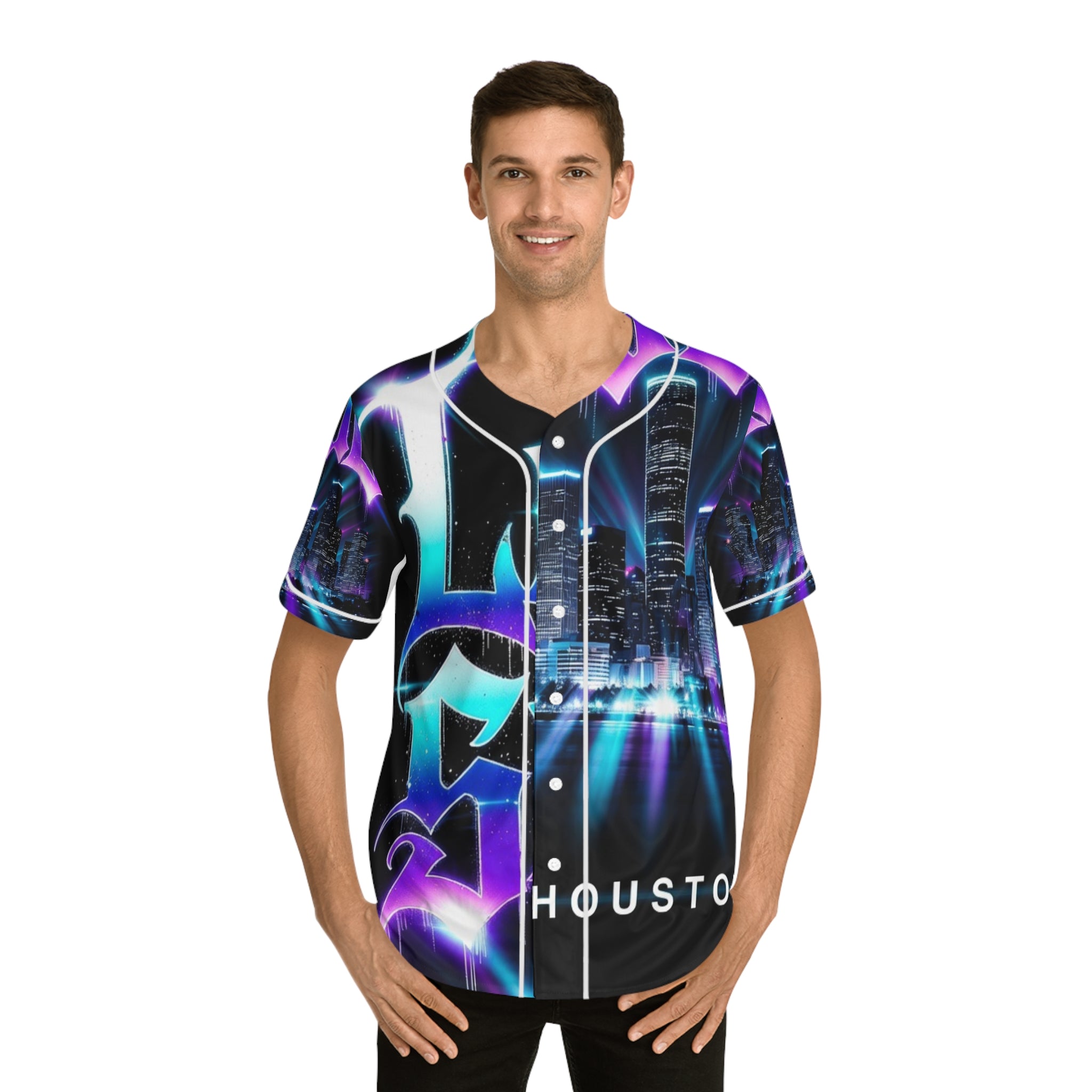Lost Soul Houston Baseball Jersey — Neon Cityscape AOP