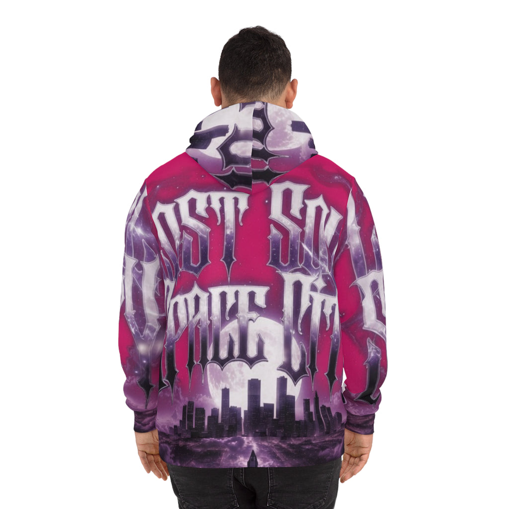 Lost Soul Galaxy Cityscape Hoodie — 'Lost Soul, Streets With' Pink & Purple All-Over Print