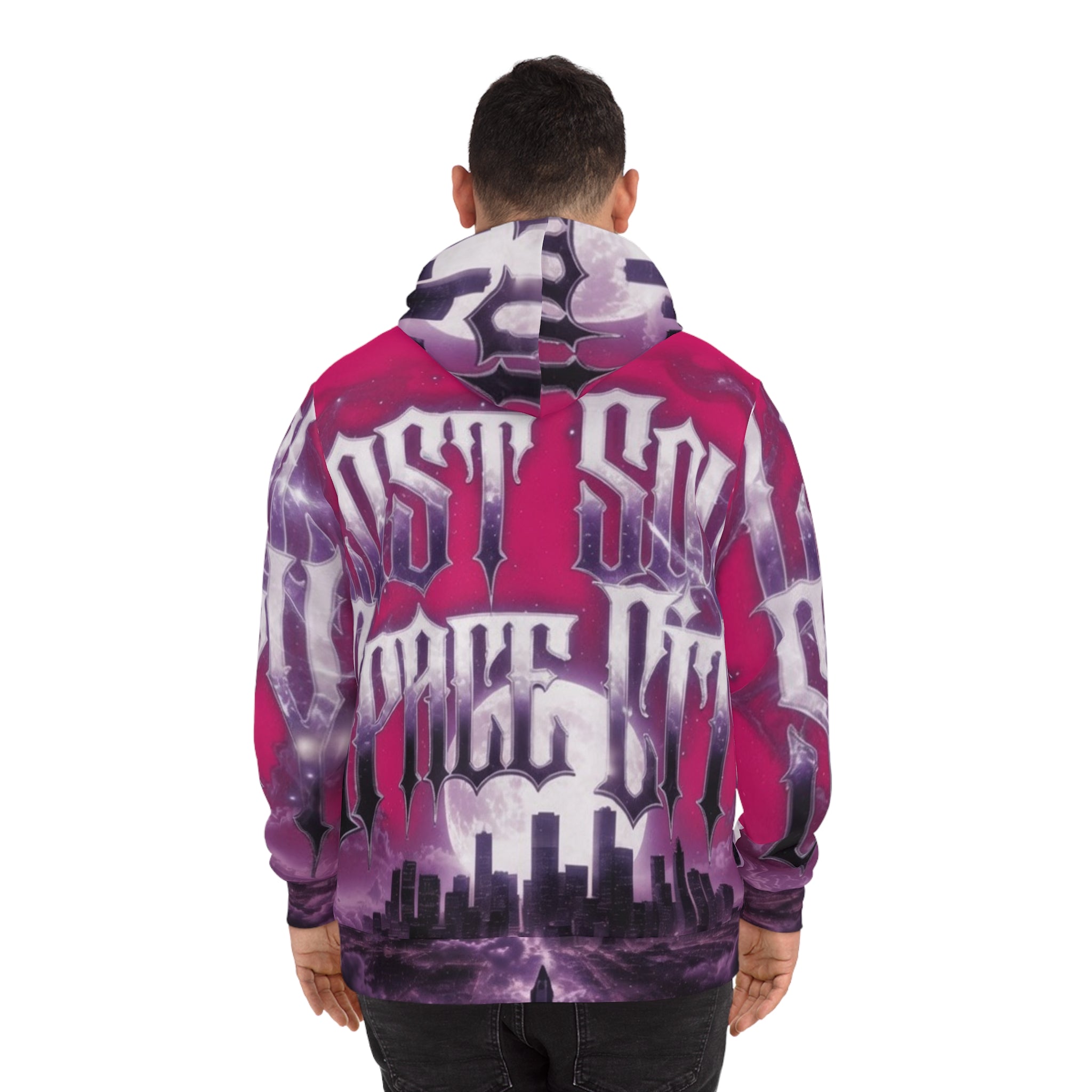 Lost Soul Galaxy Cityscape Hoodie — 'Lost Soul, Streets With' Pink & Purple All-Over Print