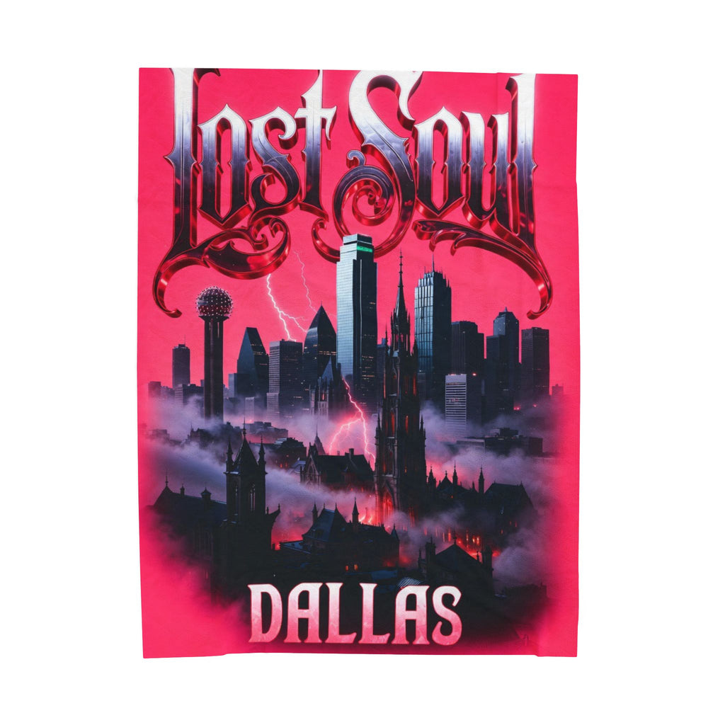 Lost Soul Dallas Velveteen Plush Blanket — Moody Cityscape Throw for Gothic & Urban Fans