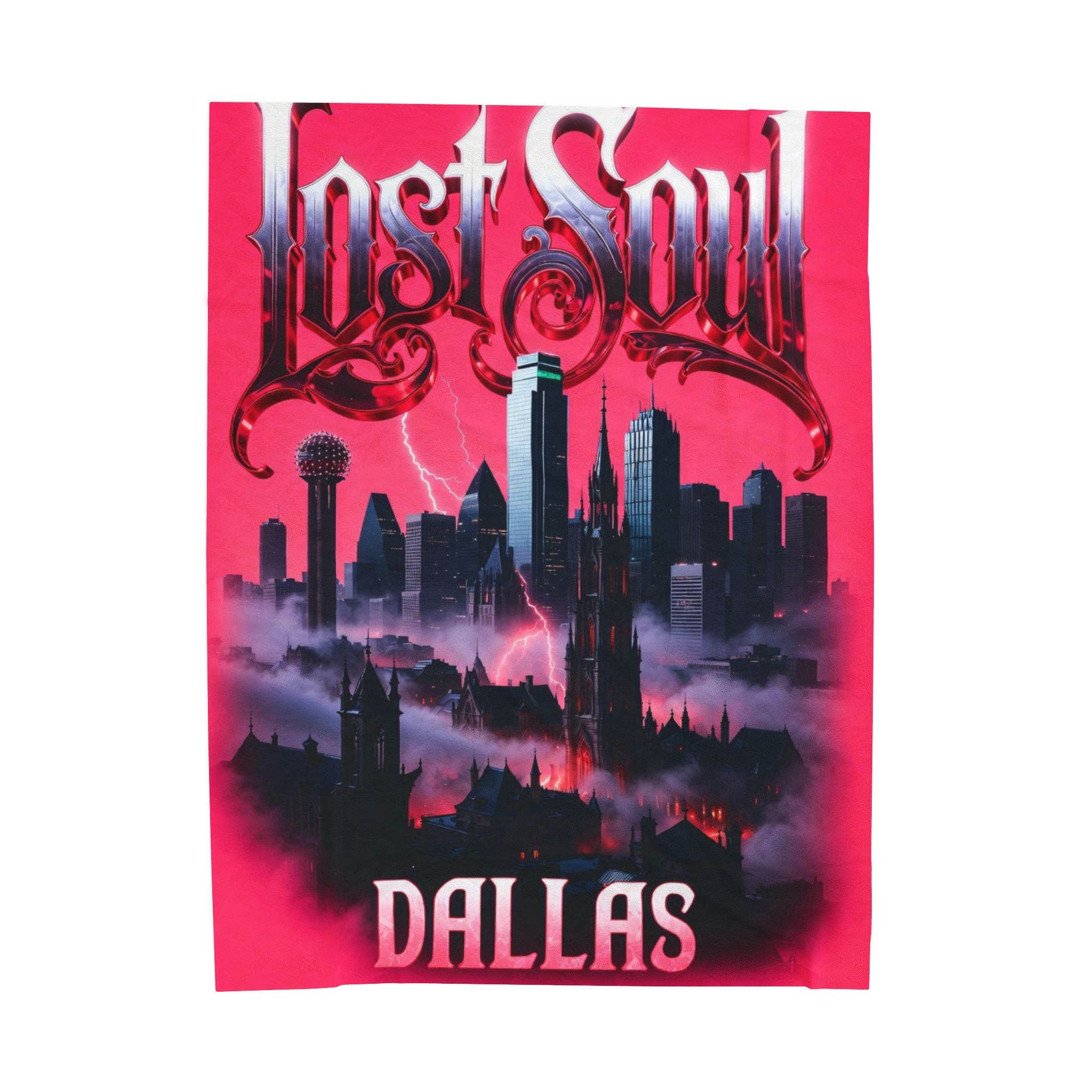 Lost Soul Dallas Velveteen Plush Blanket — Moody Cityscape Throw for Gothic & Urban Fans