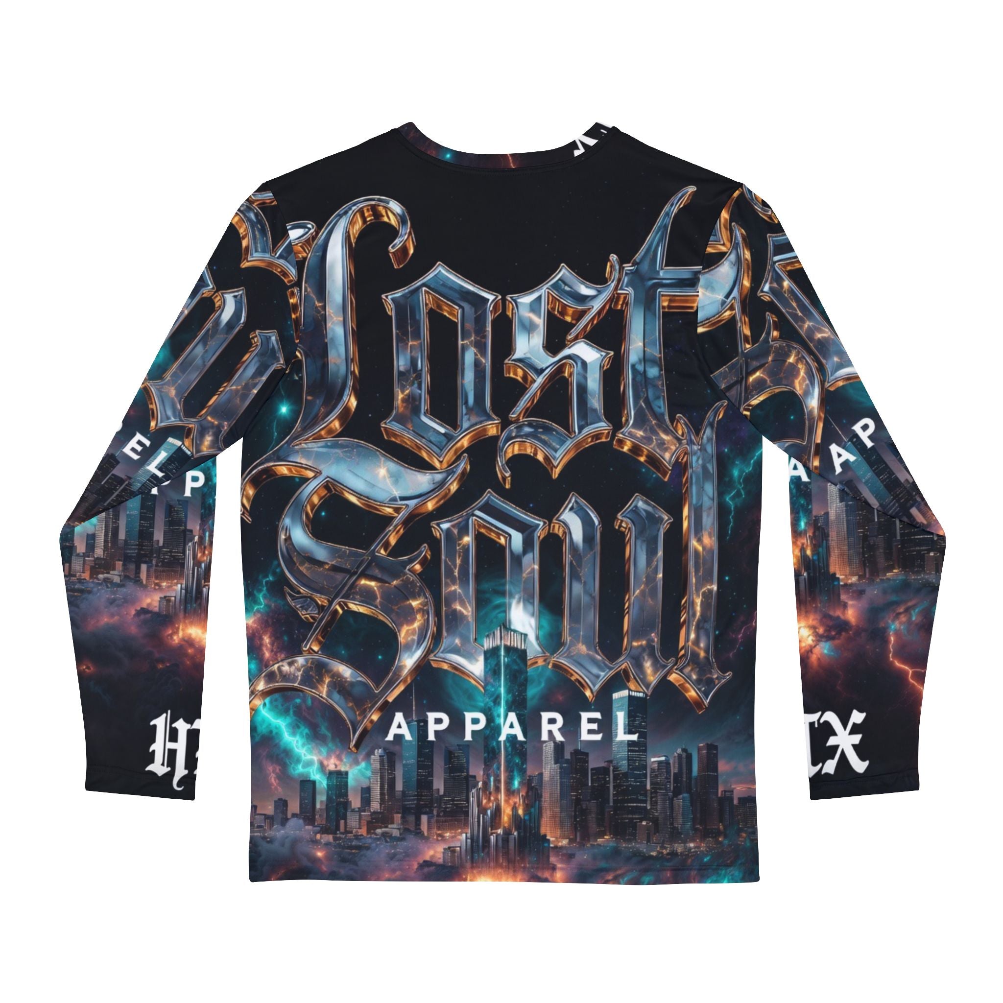 Lost Soul Apparel Men’s Long Sleeve Shirt — Gothic Urban Cityscape AOP