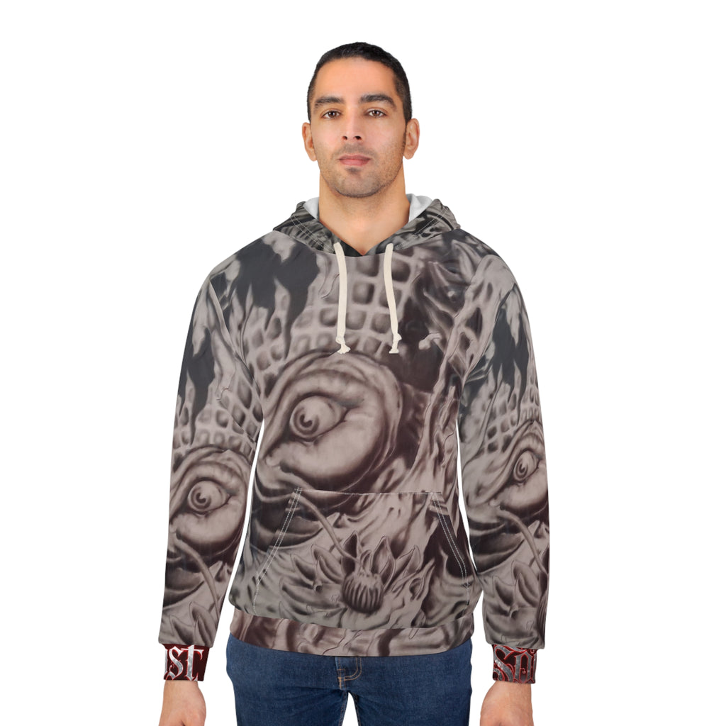 Lost Soul All-Over Print Hoodie — Monochrome Surreal Fish Skull Design