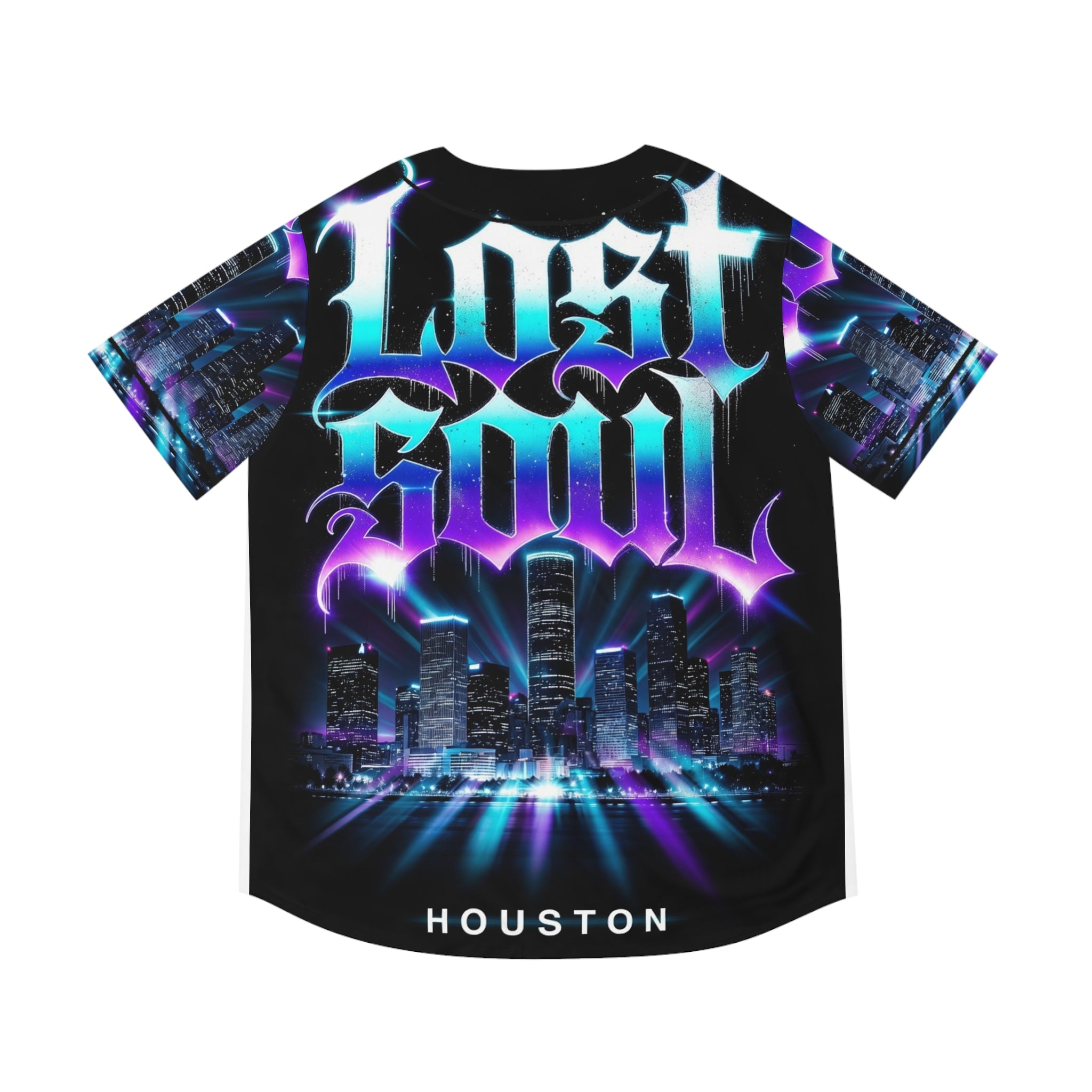 Lost Soul Houston Baseball Jersey — Neon Cityscape AOP