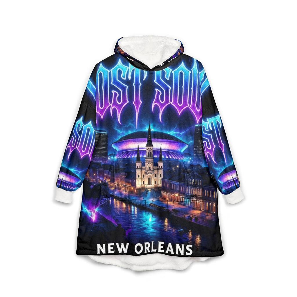 Lost Soul New Orleans Hooded Blanket — Neon Ghost Soul Cityscape Cozy Throw