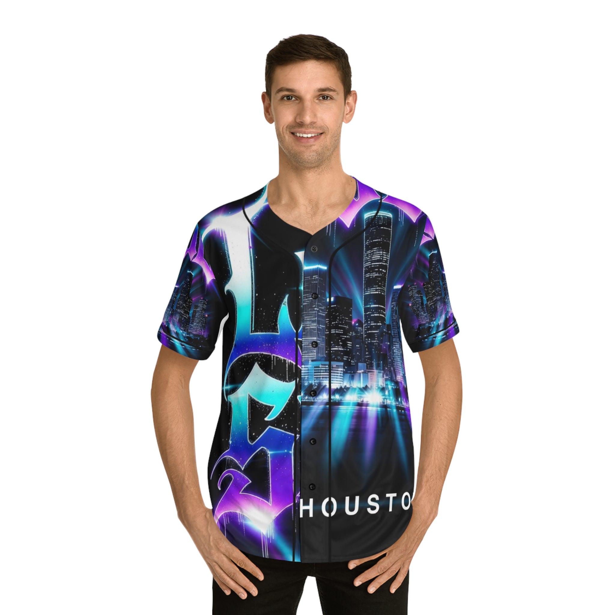 Lost Soul Houston Baseball Jersey — Neon Cityscape AOP