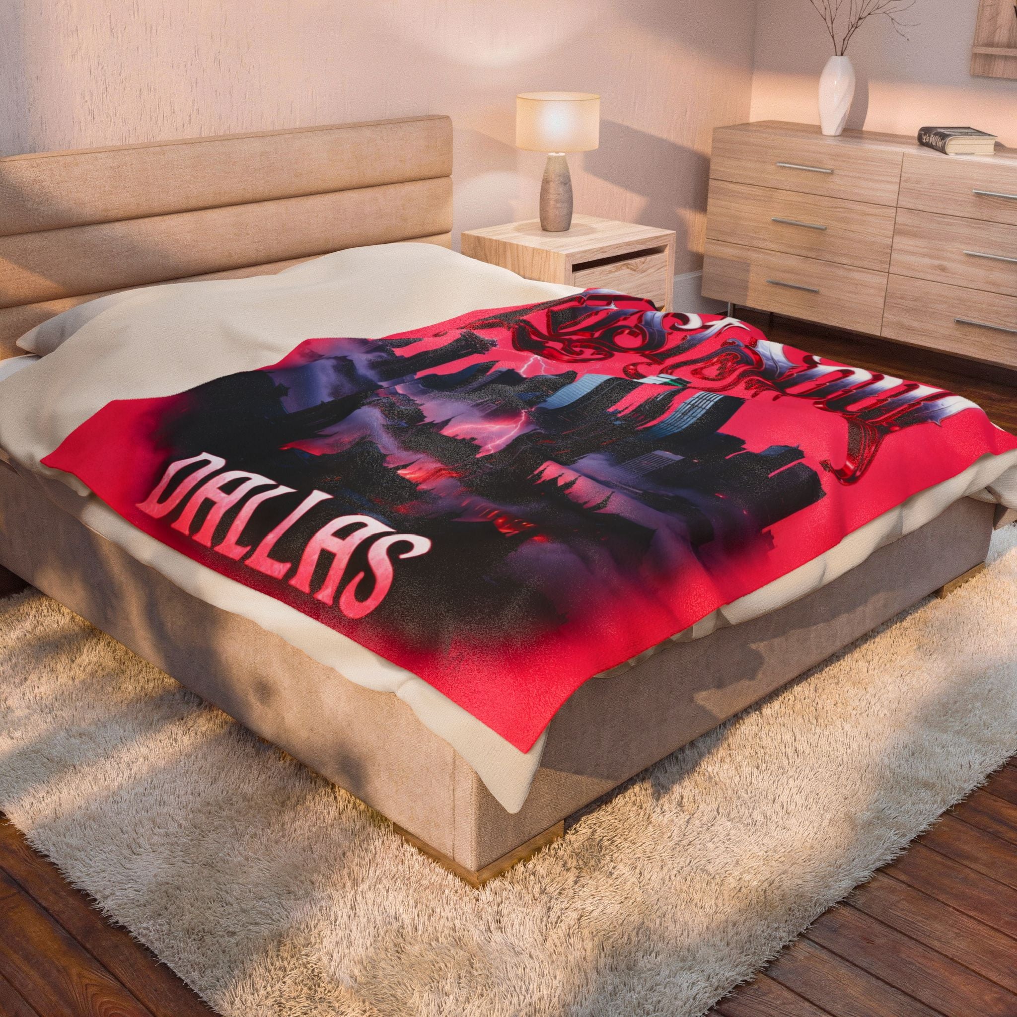 Lost Soul Dallas Velveteen Plush Blanket — Moody Cityscape Throw for Gothic & Urban Fans