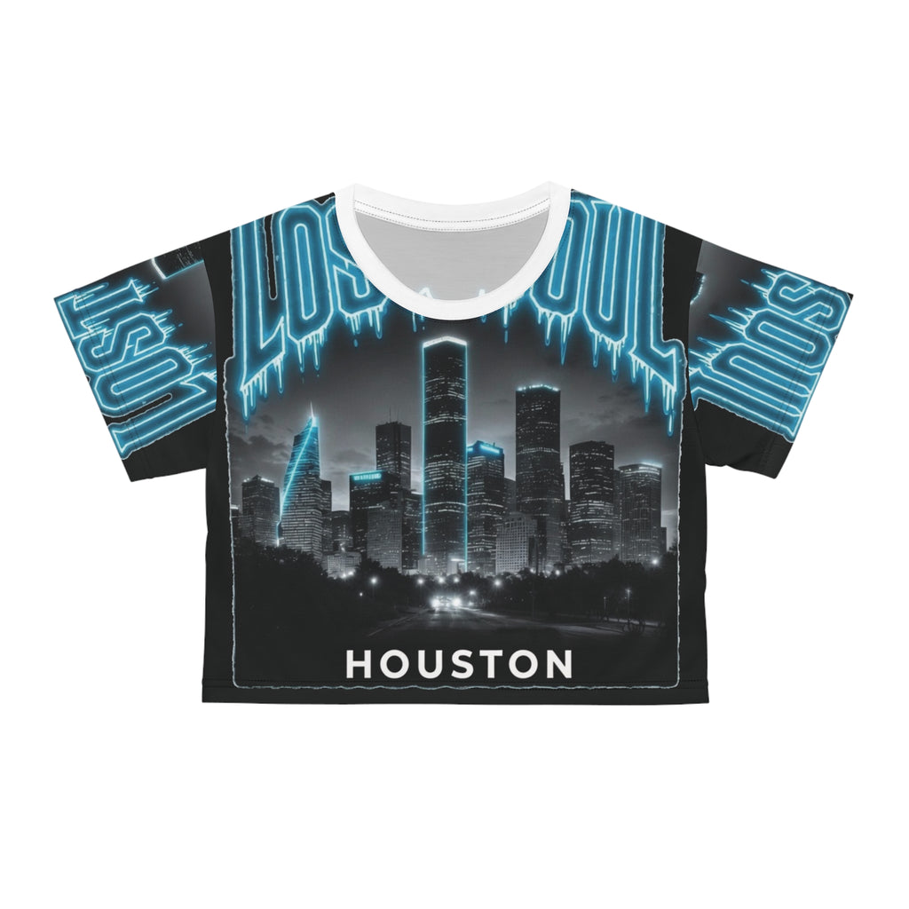 Lost Soul Apparel Houston Crop Tee — Neon City Skyline Graphic