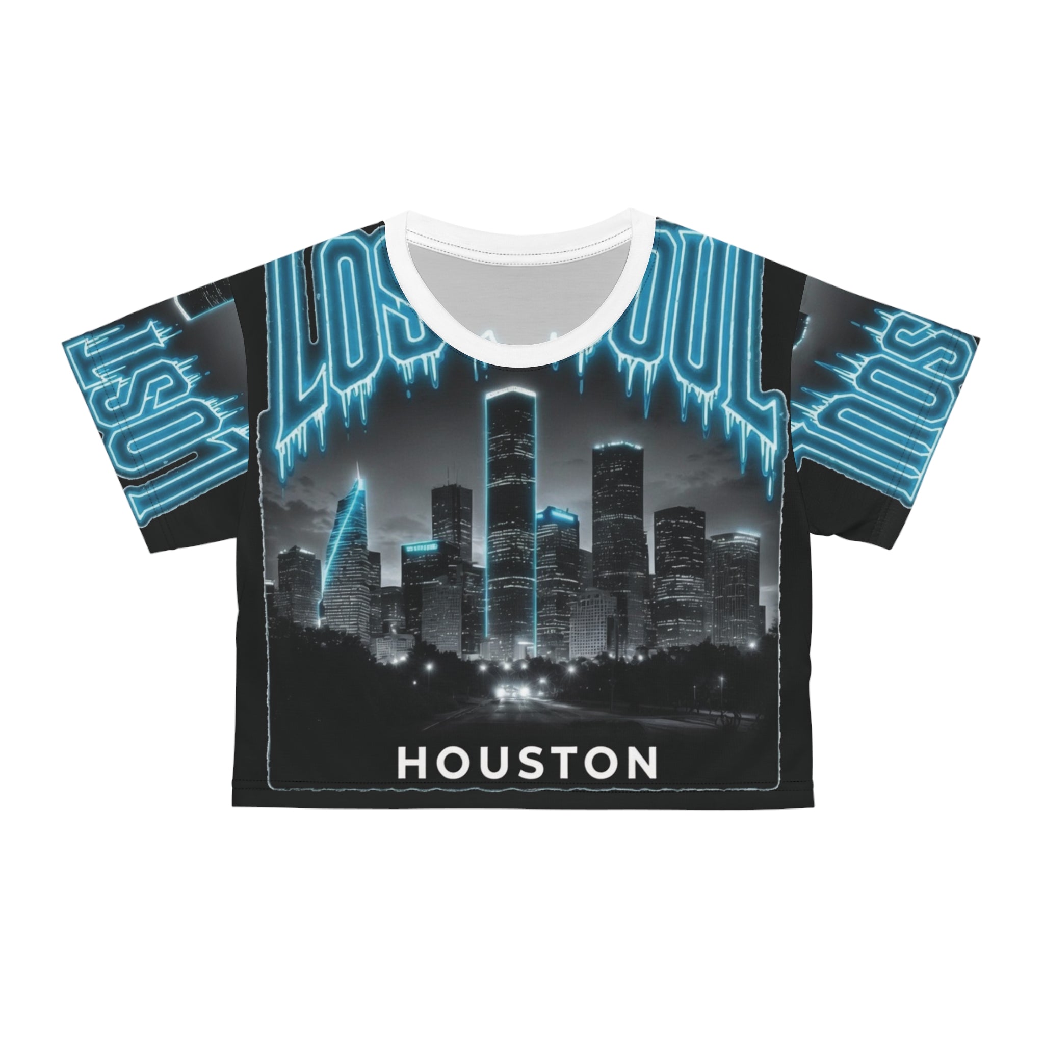 Lost Soul Apparel Houston Crop Tee — Neon City Skyline Graphic