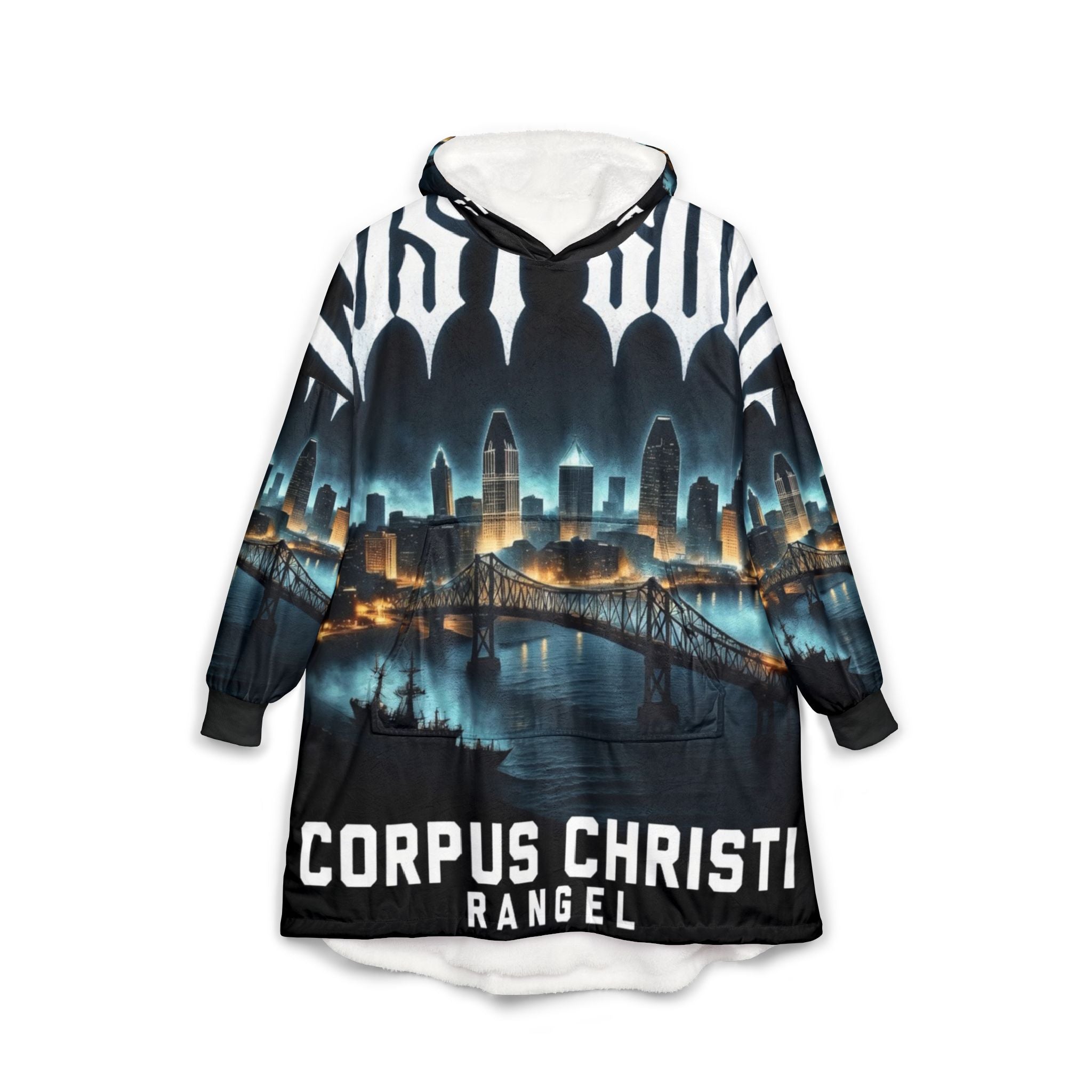 Lost Soul Corpus Christi Cityscape Hooded Blanket — Rangel Skyline Cozy Throw
