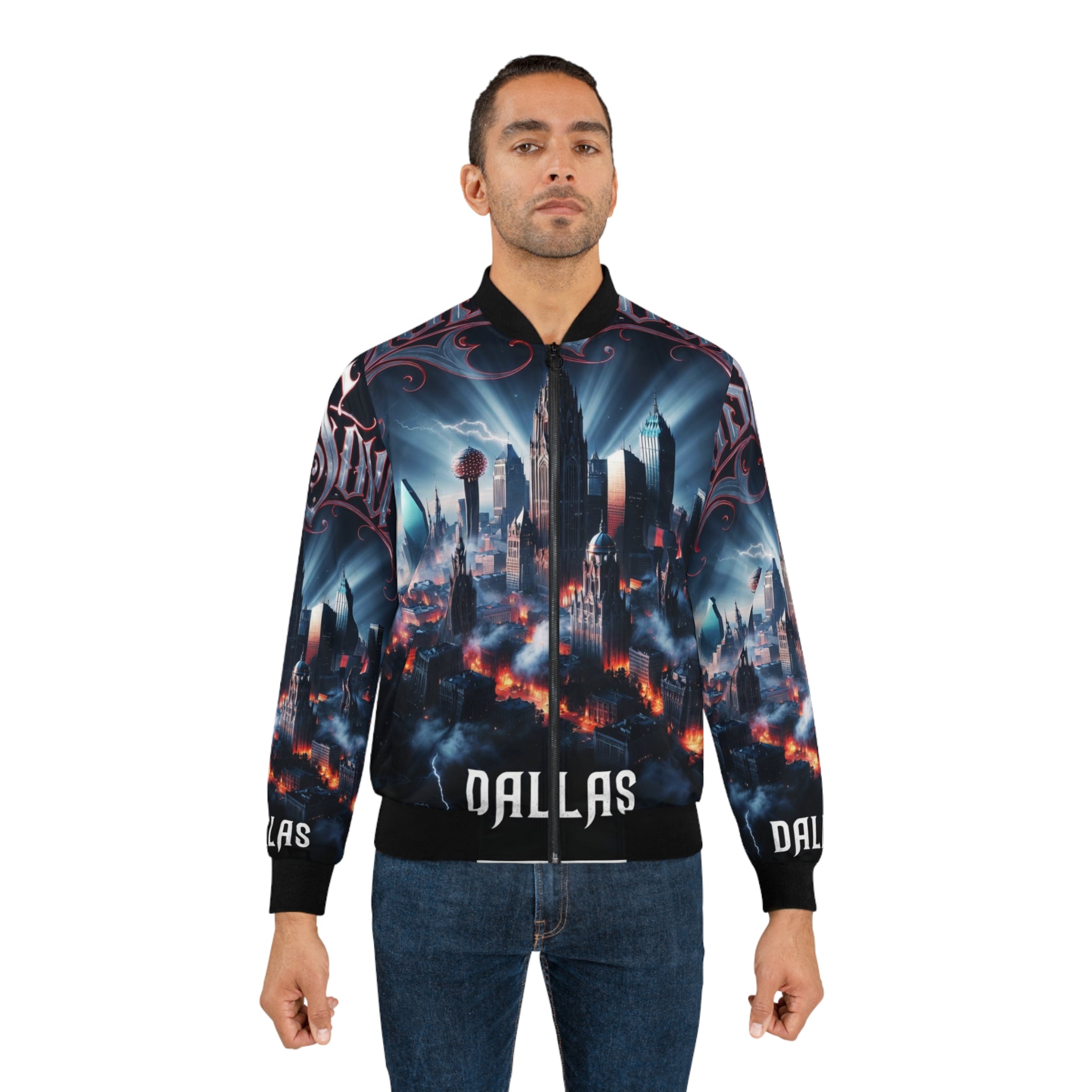 Lost Soul Dallas Skyline 'Lost Soul' Bomber Jacket — Urban Gothic Cityscape