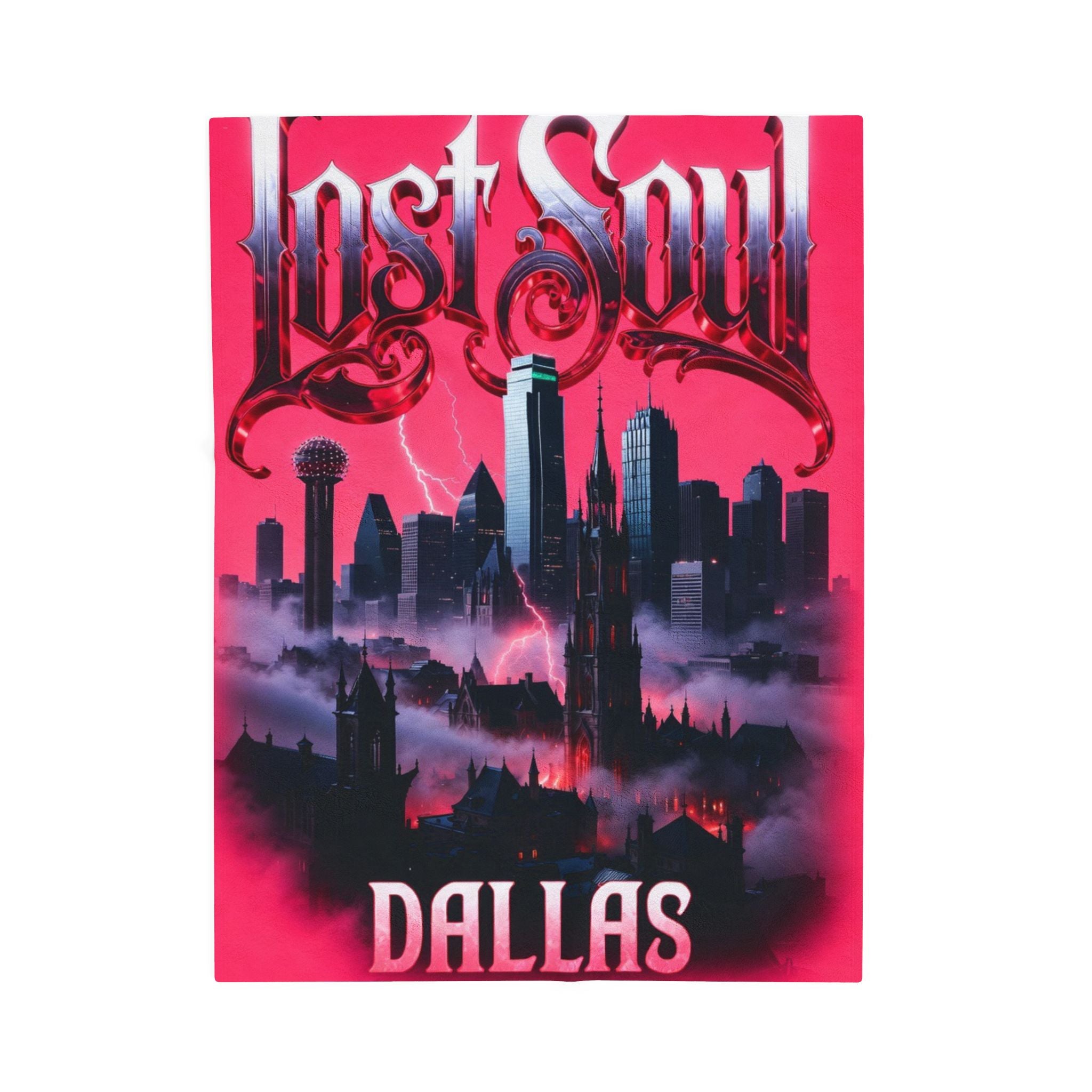 Lost Soul Dallas Velveteen Plush Blanket — Moody Cityscape Throw for Gothic & Urban Fans