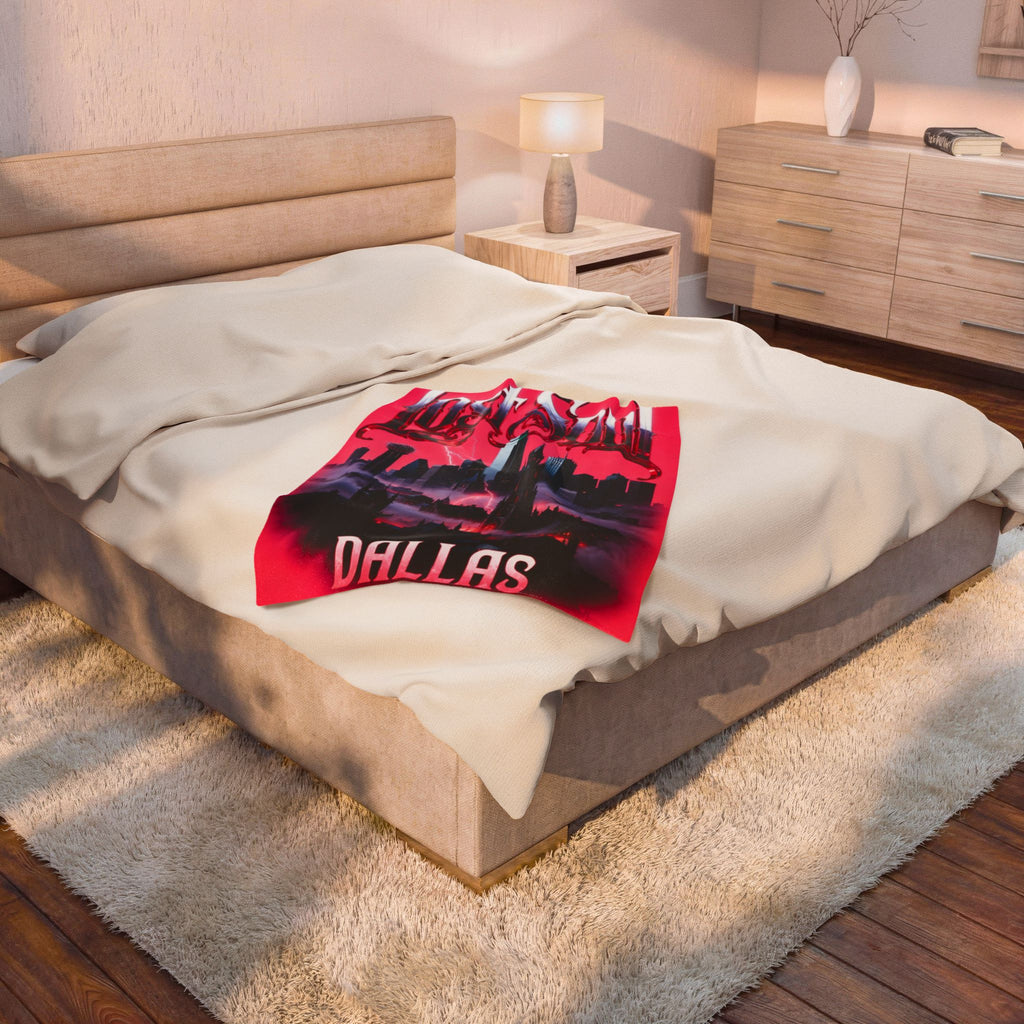 Lost Soul Dallas Velveteen Plush Blanket — Moody Cityscape Throw for Gothic & Urban Fans