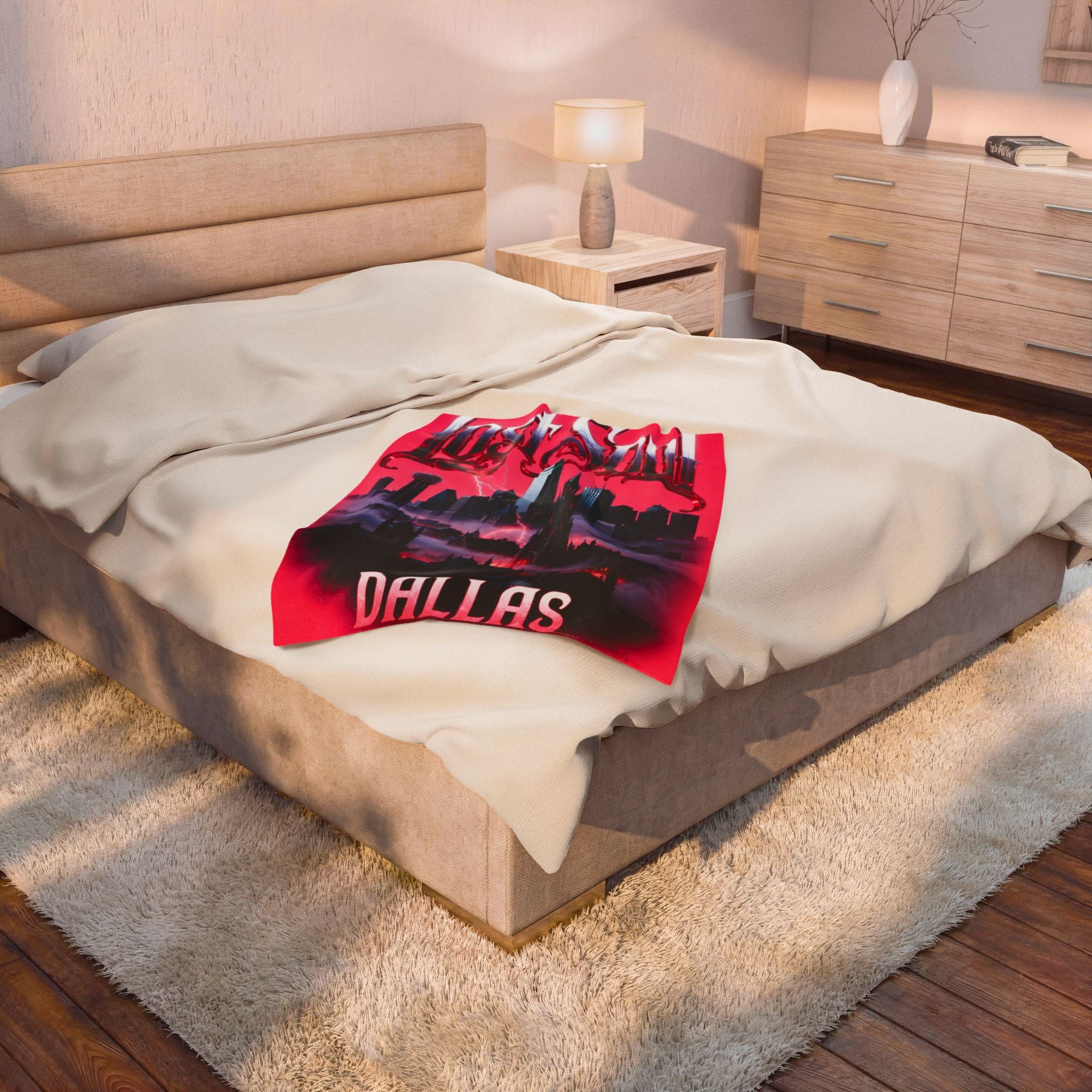 Lost Soul Dallas Velveteen Plush Blanket — Moody Cityscape Throw for Gothic & Urban Fans
