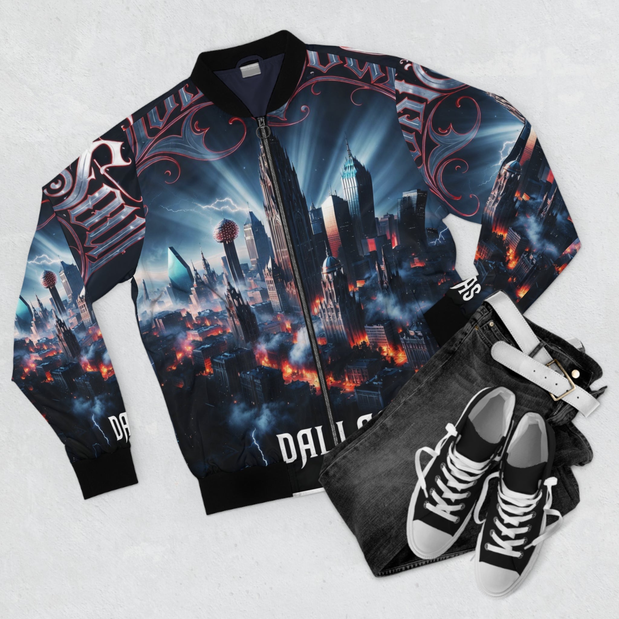 Lost Soul Dallas Skyline 'Lost Soul' Bomber Jacket — Urban Gothic Cityscape