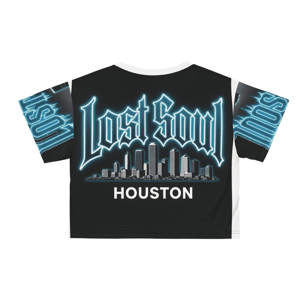 Lost Soul Apparel Houston Crop Tee — Neon City Skyline Graphic