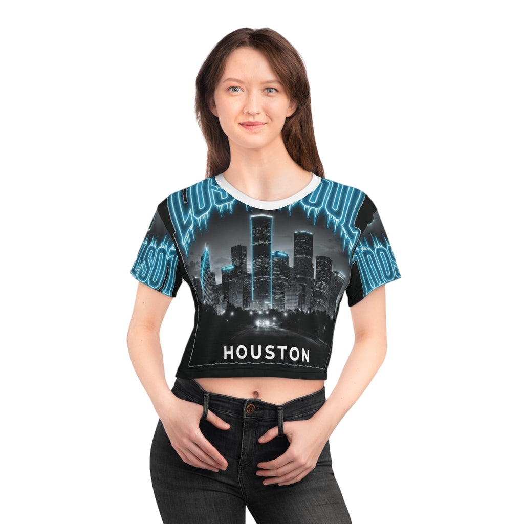 Lost Soul Apparel Houston Crop Tee — Neon City Skyline Graphic