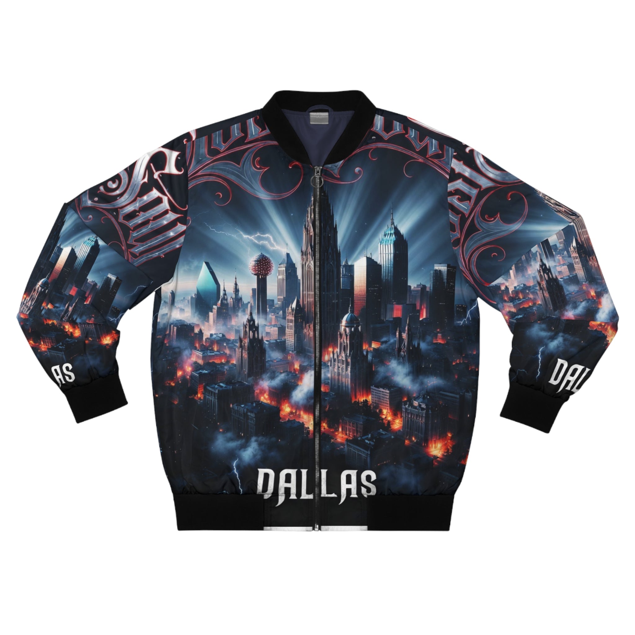 Lost Soul Dallas Skyline 'Lost Soul' Bomber Jacket — Urban Gothic Cityscape