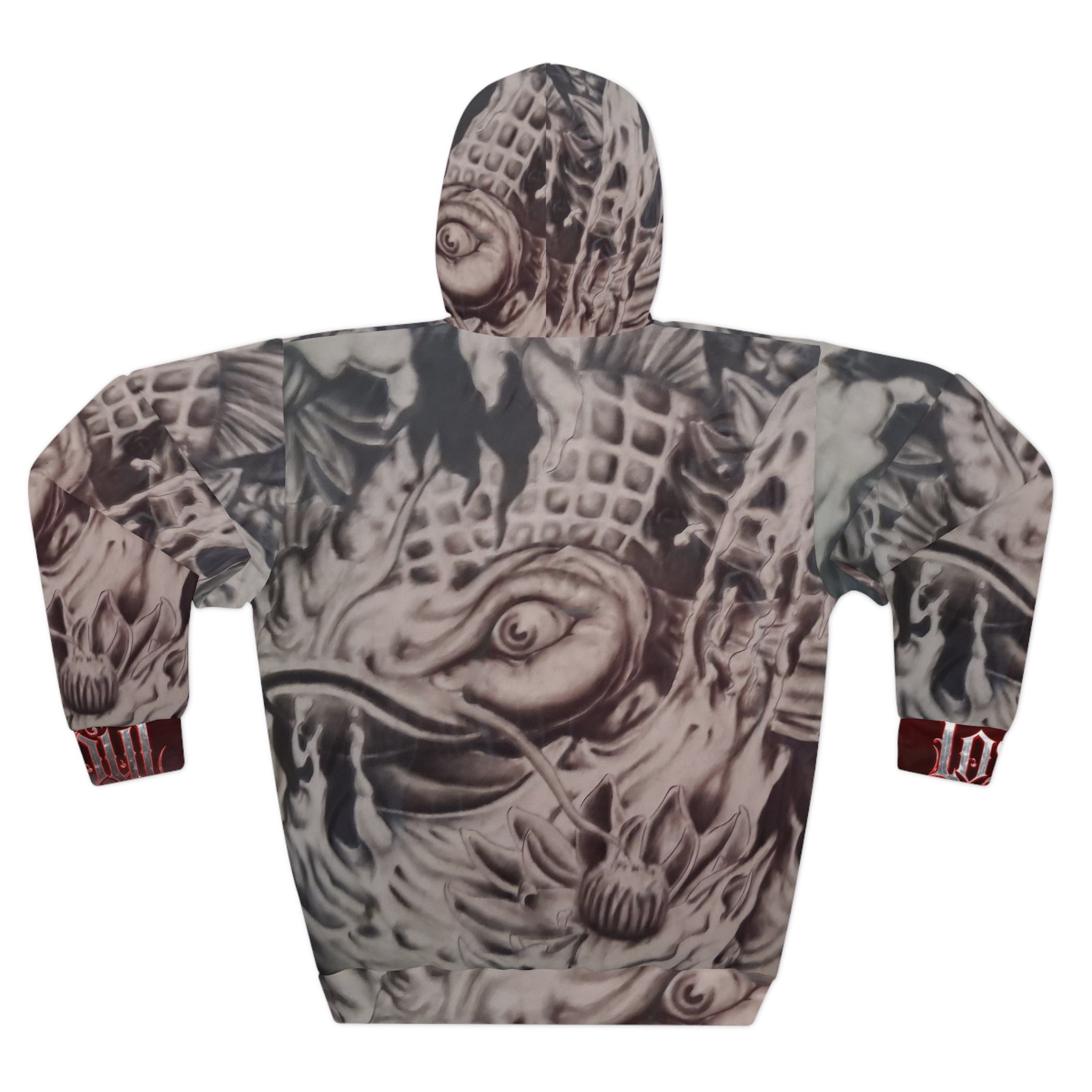 Lost Soul All-Over Print Hoodie — Monochrome Surreal Fish Skull Design