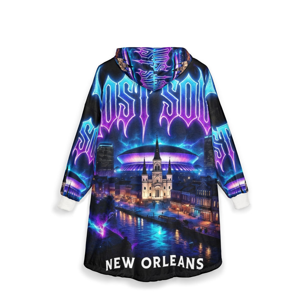 Lost Soul New Orleans Hooded Blanket — Neon Ghost Soul Cityscape Cozy Throw