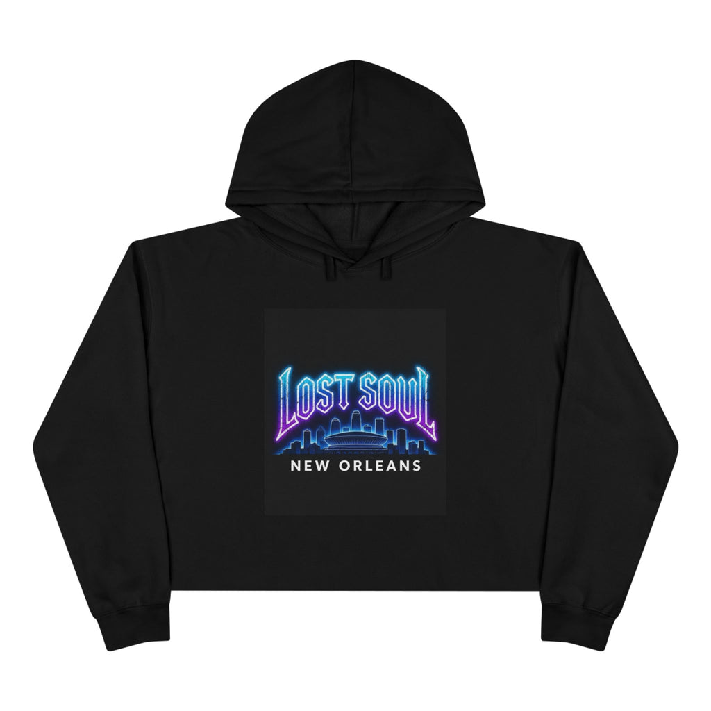 Lost Soul New Orleans Crop Hoodie – Neon Retro Cityscape Cropped Hoodie