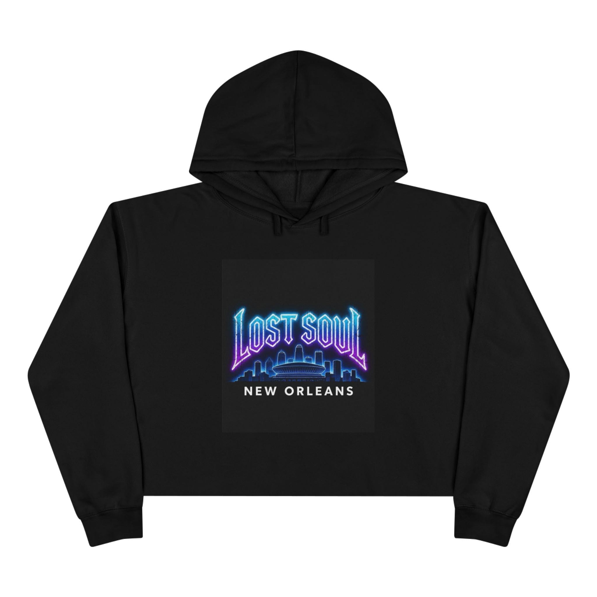 Lost Soul New Orleans Crop Hoodie – Neon Retro Cityscape Cropped Hoodie