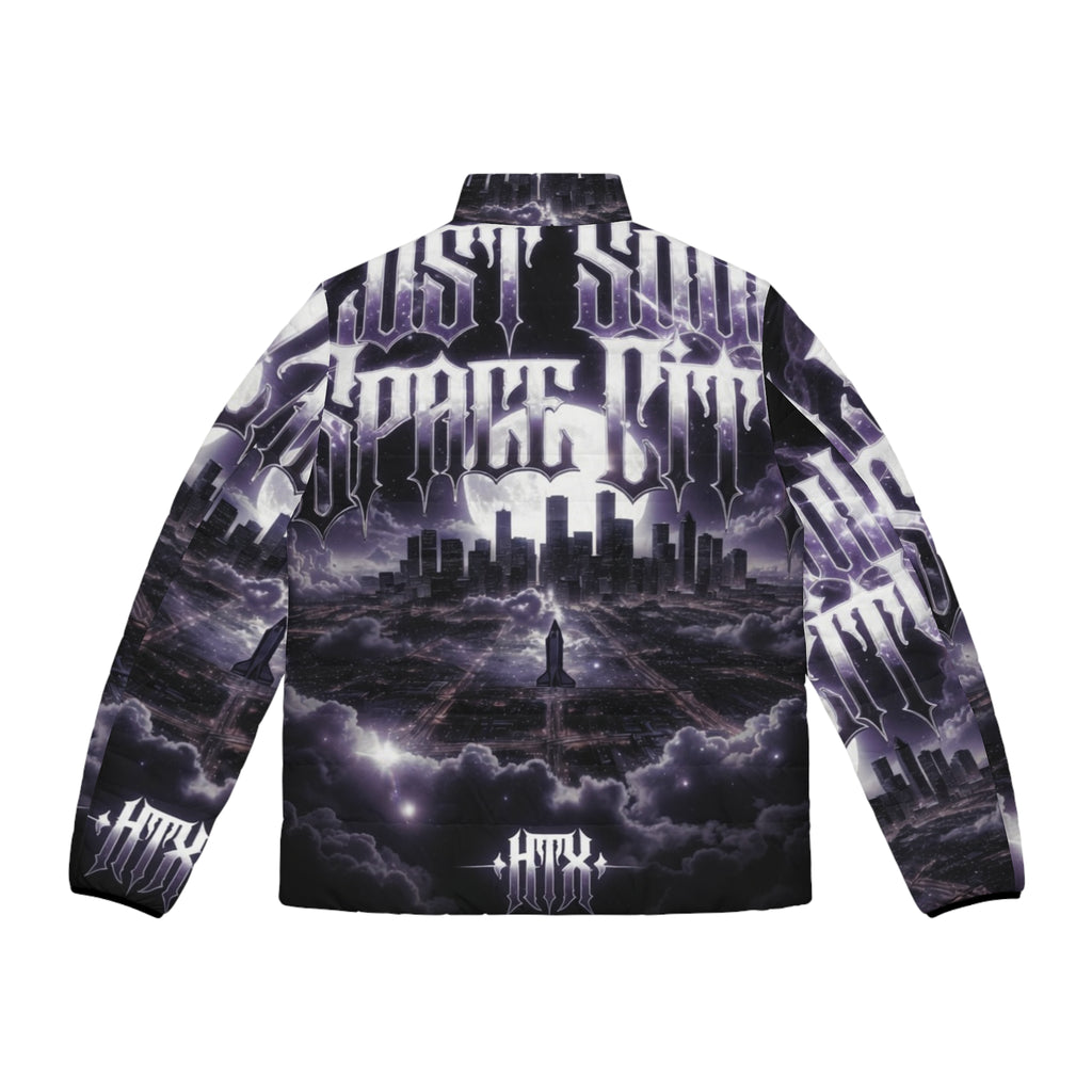 Lost Soul Men's Gothic Cityscape Puffer Jacket — 'Last Storm' All-Over Print