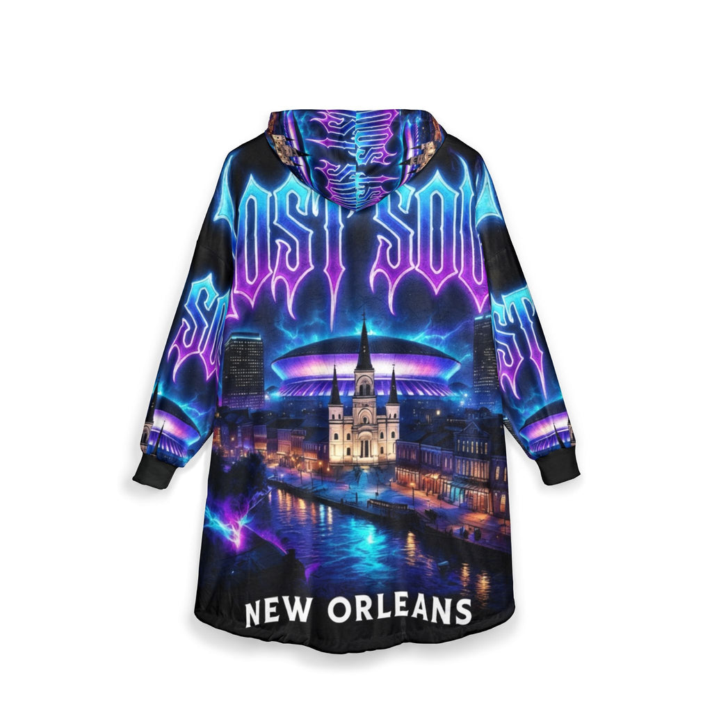 Lost Soul New Orleans Hooded Blanket — Neon Ghost Soul Cityscape Cozy Throw