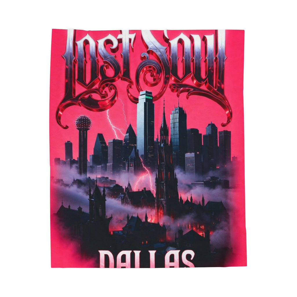 Lost Soul Dallas Velveteen Plush Blanket — Moody Cityscape Throw for Gothic & Urban Fans
