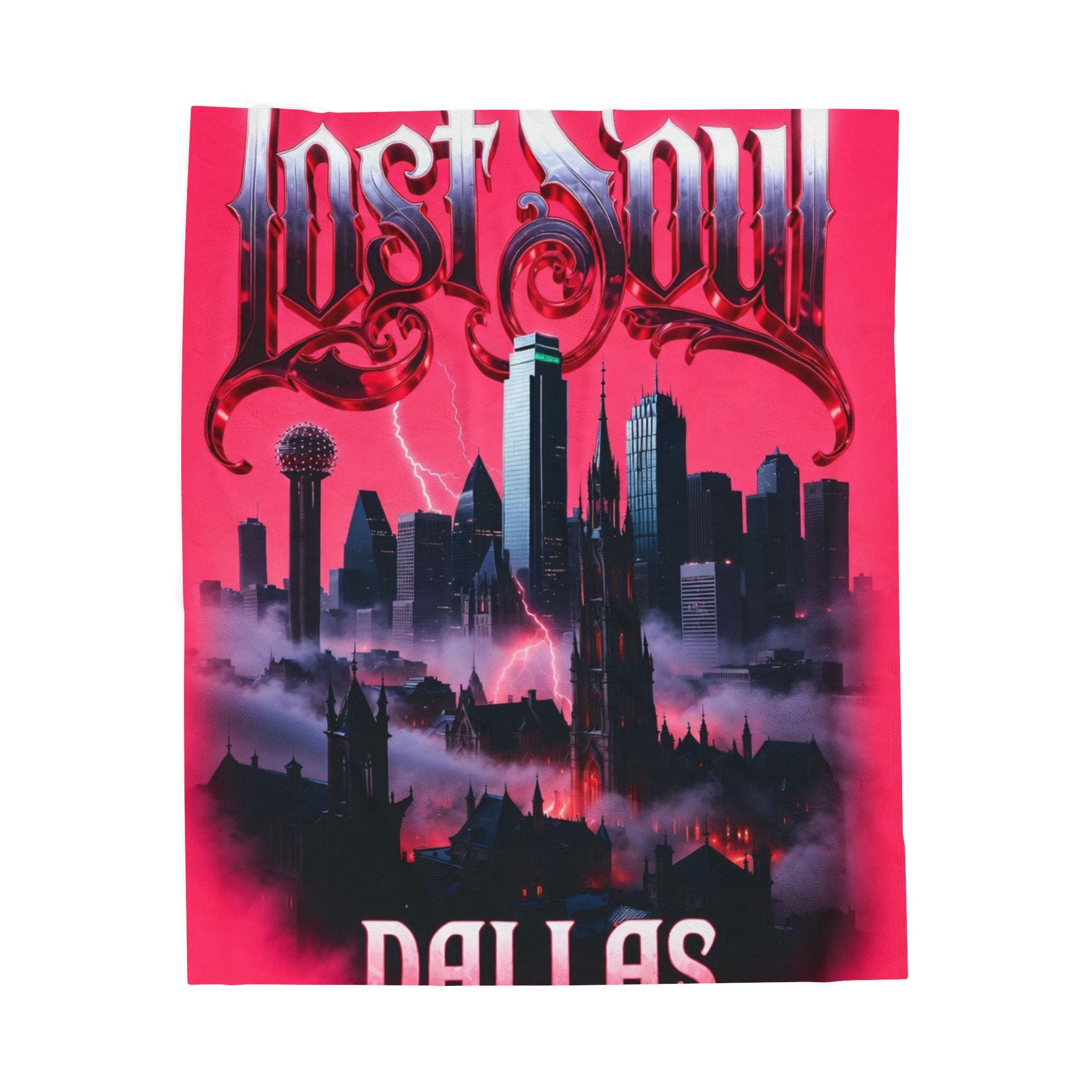 Lost Soul Dallas Velveteen Plush Blanket — Moody Cityscape Throw for Gothic & Urban Fans