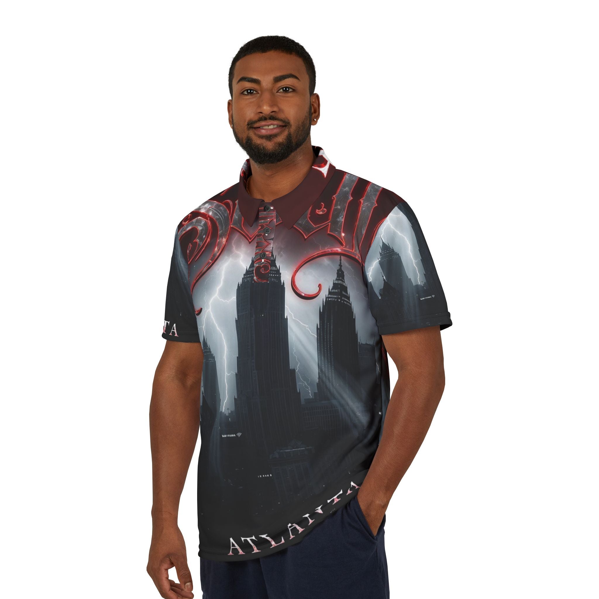 Lost Soul Atlanta Skyline Polo Shirt — Dark Gothic Cityscape Design