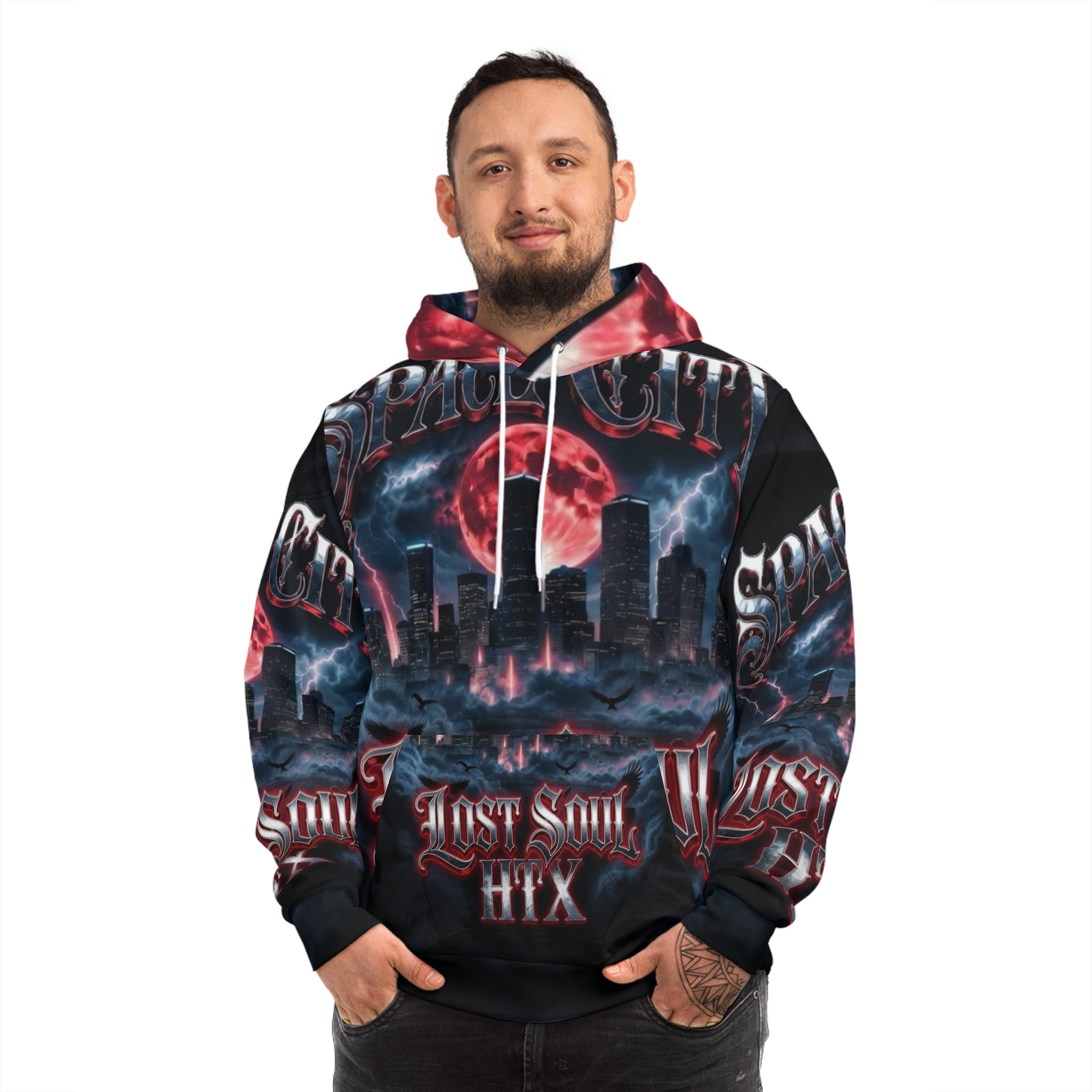 Lost Soul Space City Lost Soul Hoodie — Houston Skyline Gothic Streetwear AOP