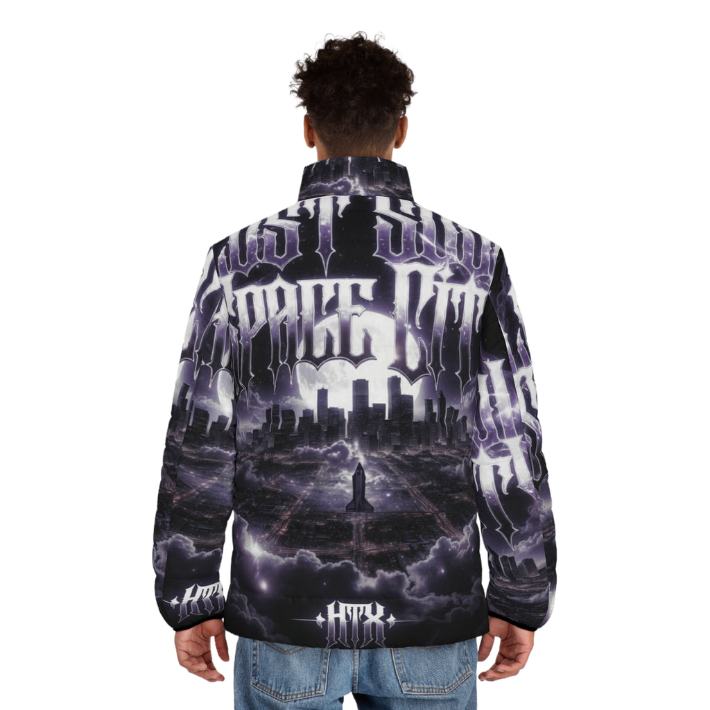 Lost Soul Men's Gothic Cityscape Puffer Jacket — 'Last Storm' All-Over Print