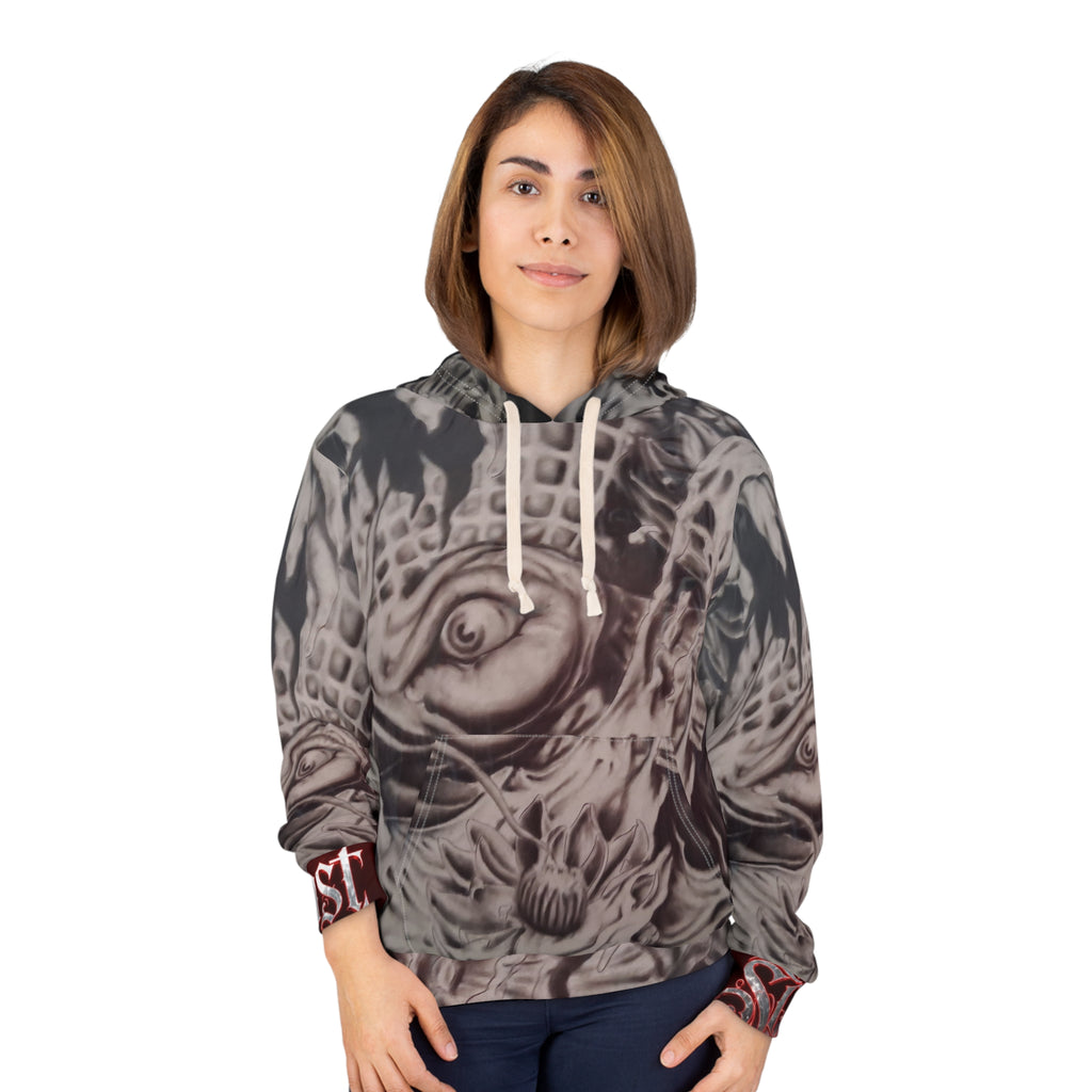 Lost Soul All-Over Print Hoodie — Monochrome Surreal Fish Skull Design