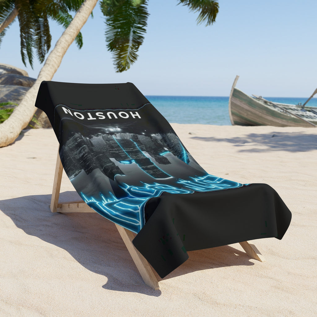 Lost Soul Houston Neon Skyline Beach Towel — City Skyline Travel Towel