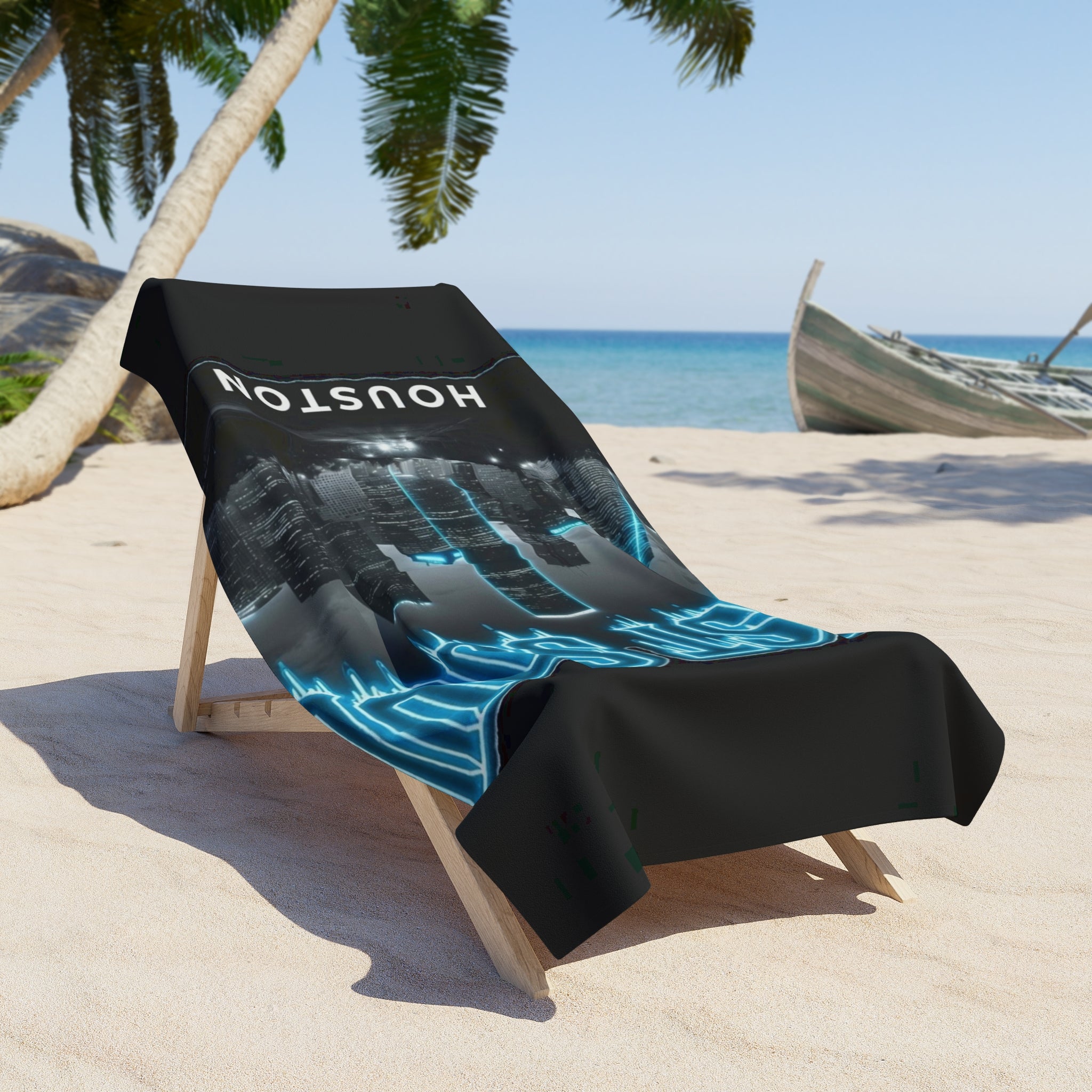Lost Soul Houston Neon Skyline Beach Towel — City Skyline Travel Towel