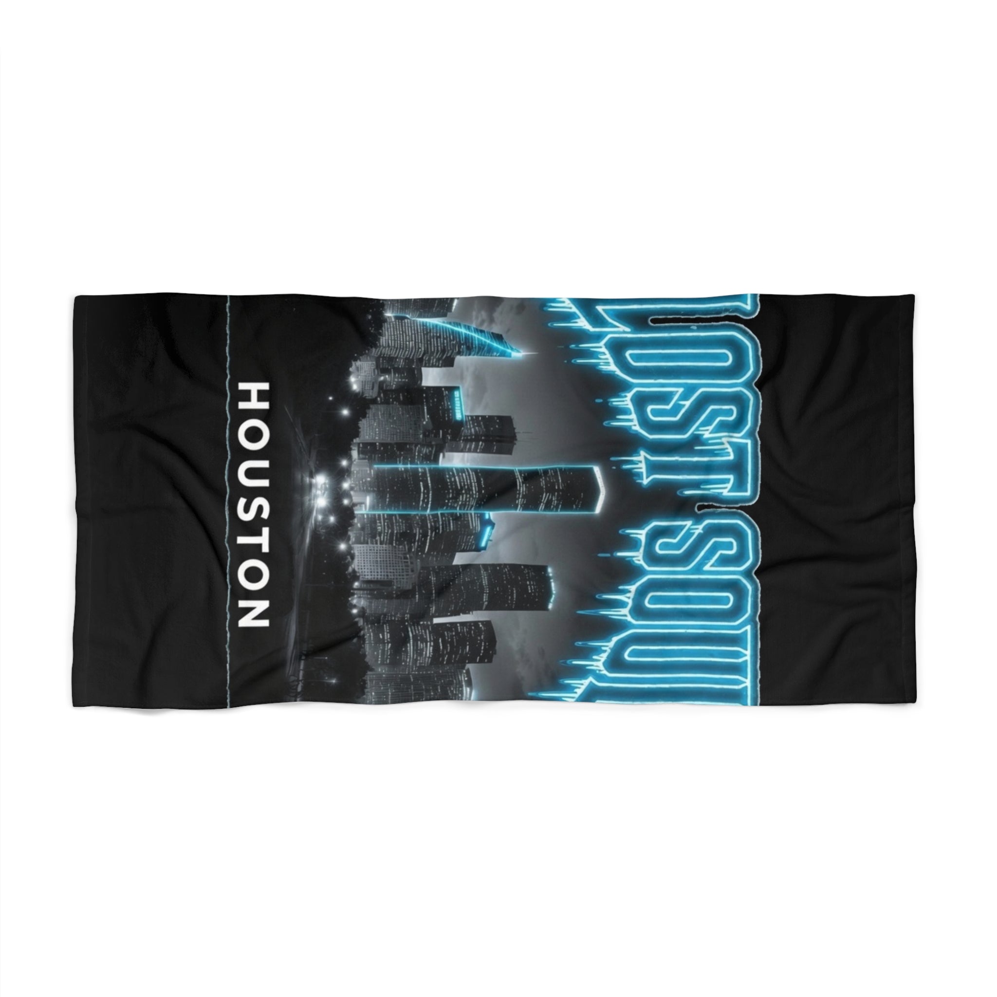 Lost Soul Houston Neon Skyline Beach Towel — City Skyline Travel Towel