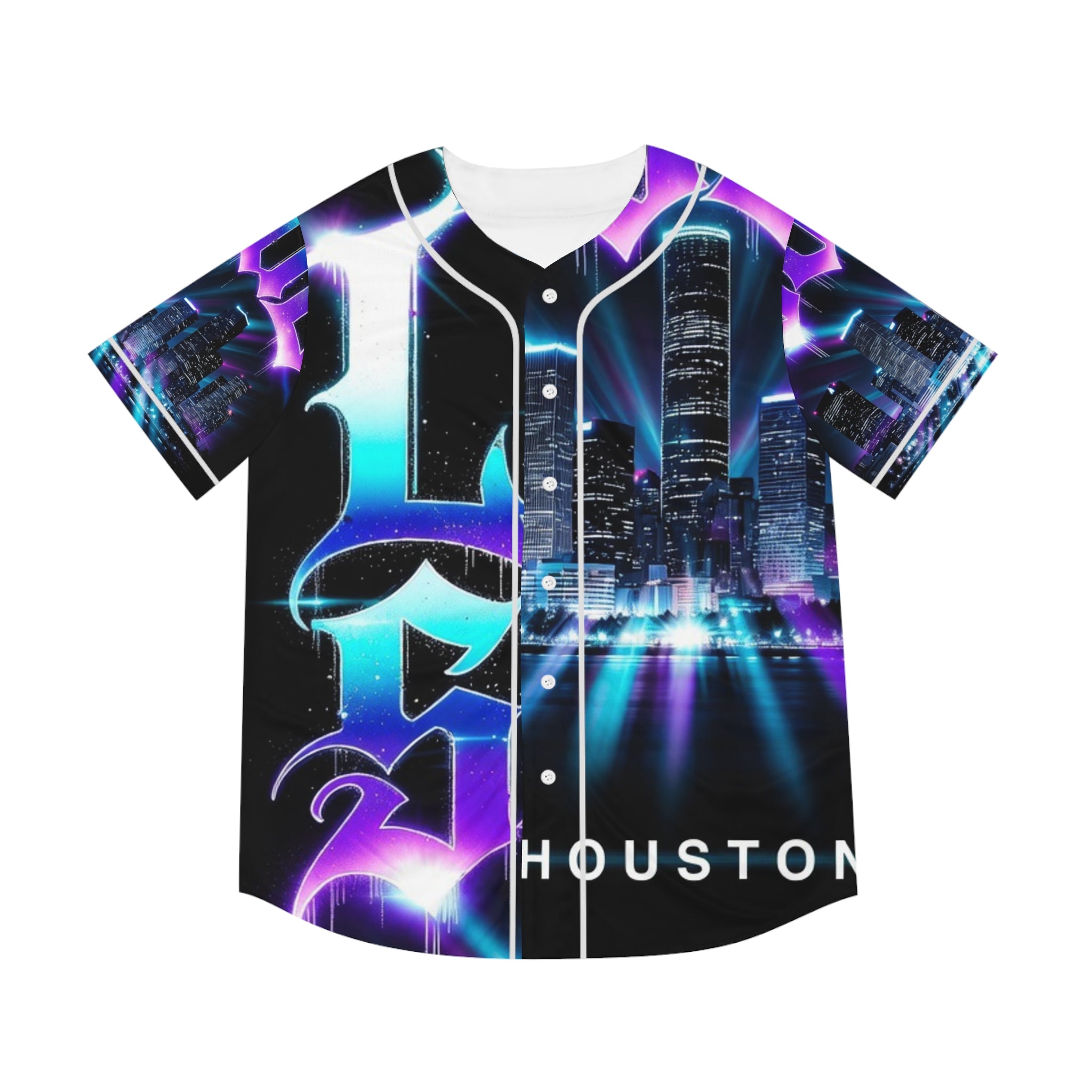 Lost Soul Houston Baseball Jersey — Neon Cityscape AOP