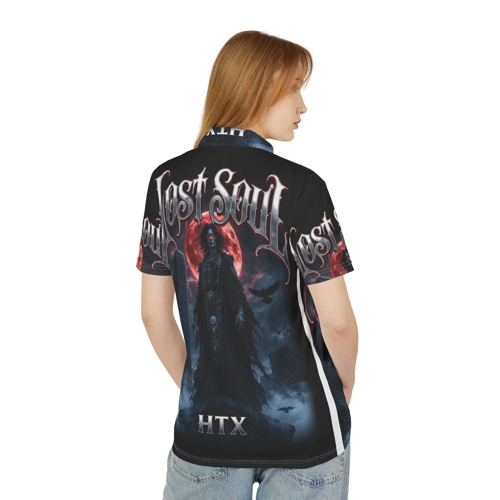 Lost Soul Gothic Polo Shirt – Dark Vampire Moon Graphic