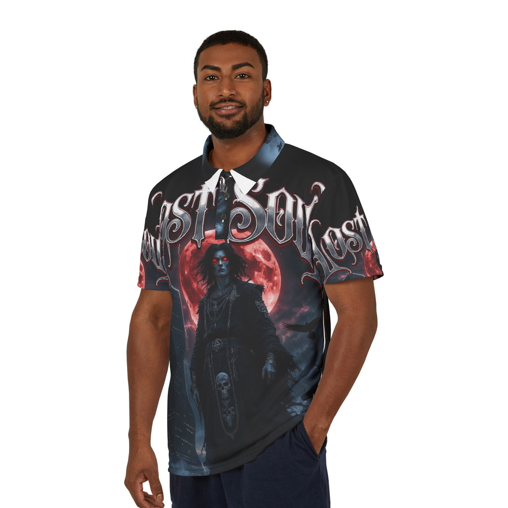 Lost Soul Gothic Polo Shirt – Dark Vampire Moon Graphic