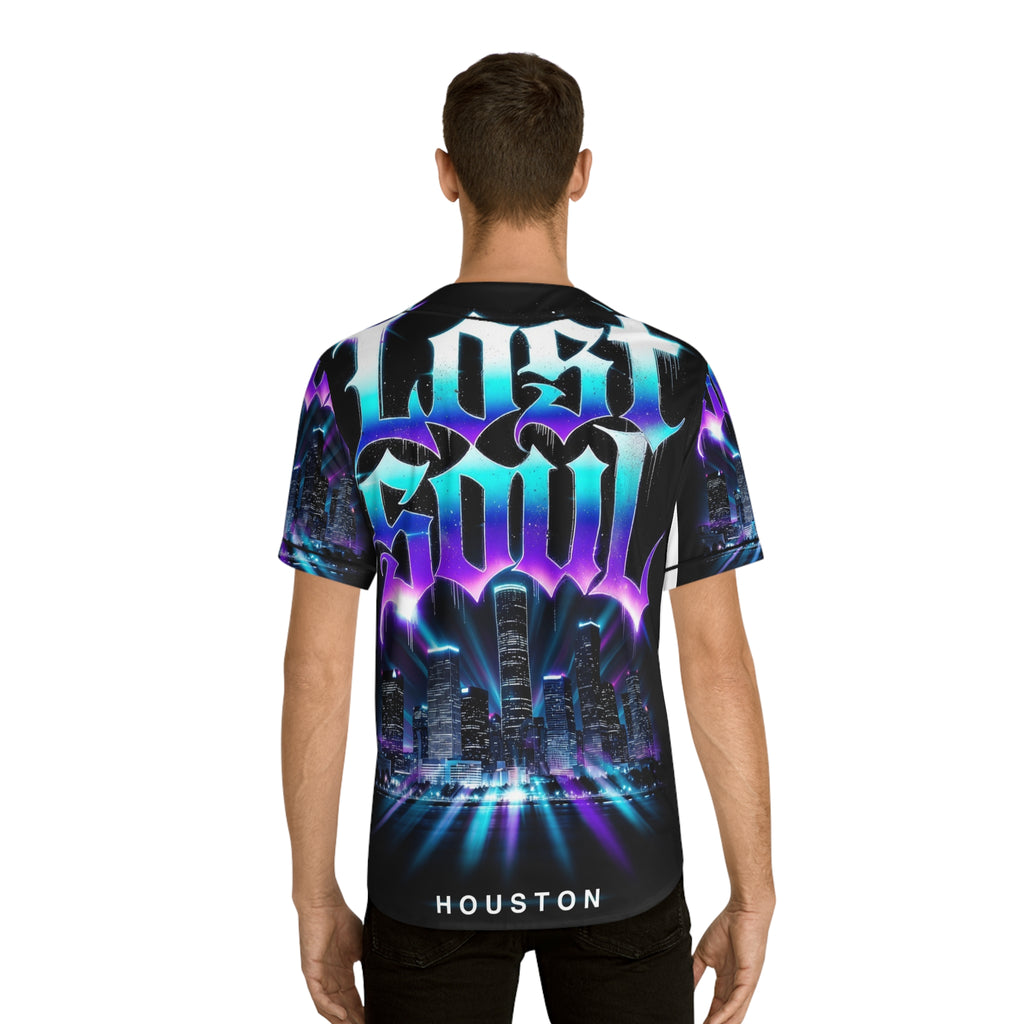 Lost Soul Houston Baseball Jersey — Neon Cityscape AOP
