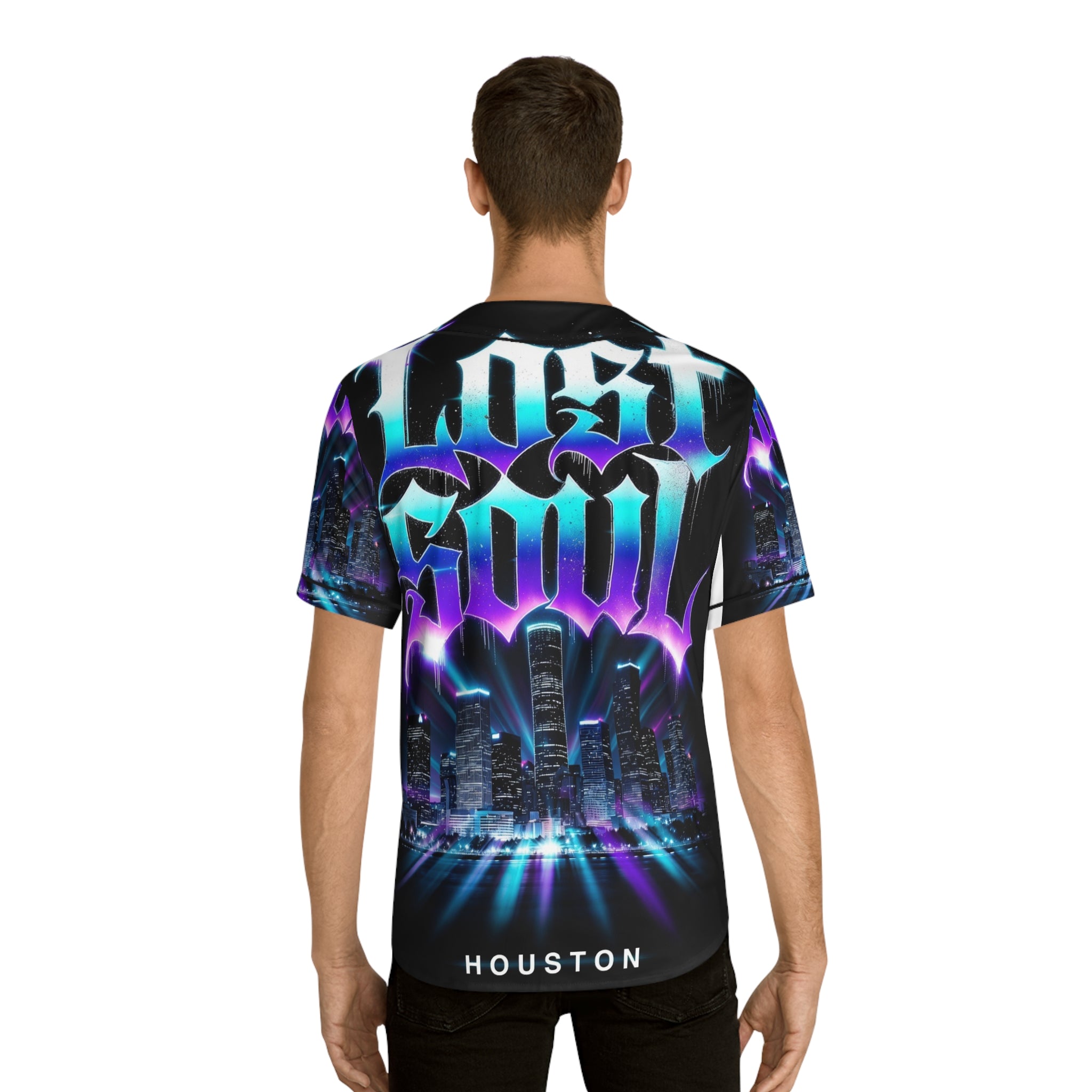 Lost Soul Houston Baseball Jersey — Neon Cityscape AOP