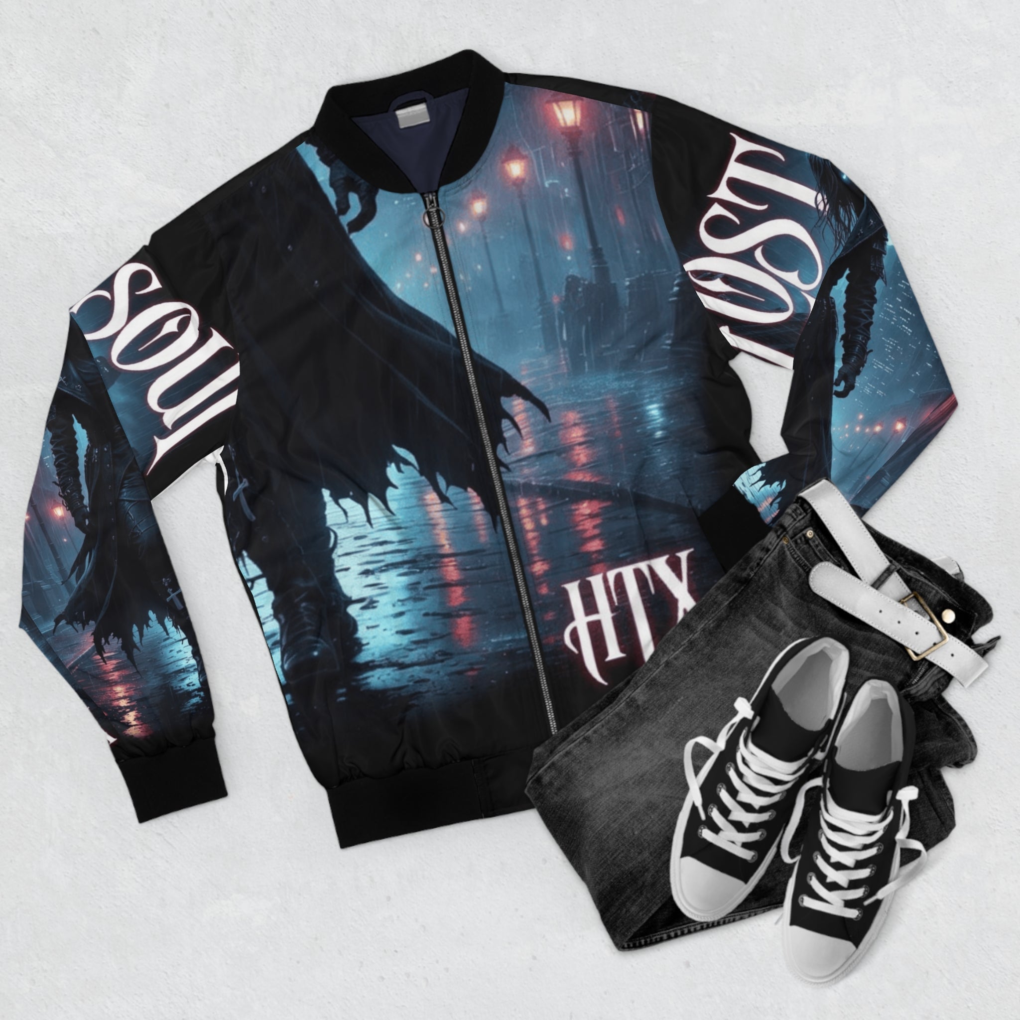 Lost Soul Bomber Jacket — Gothic Dark City AOP Jacket ("Lost Soul" Design)