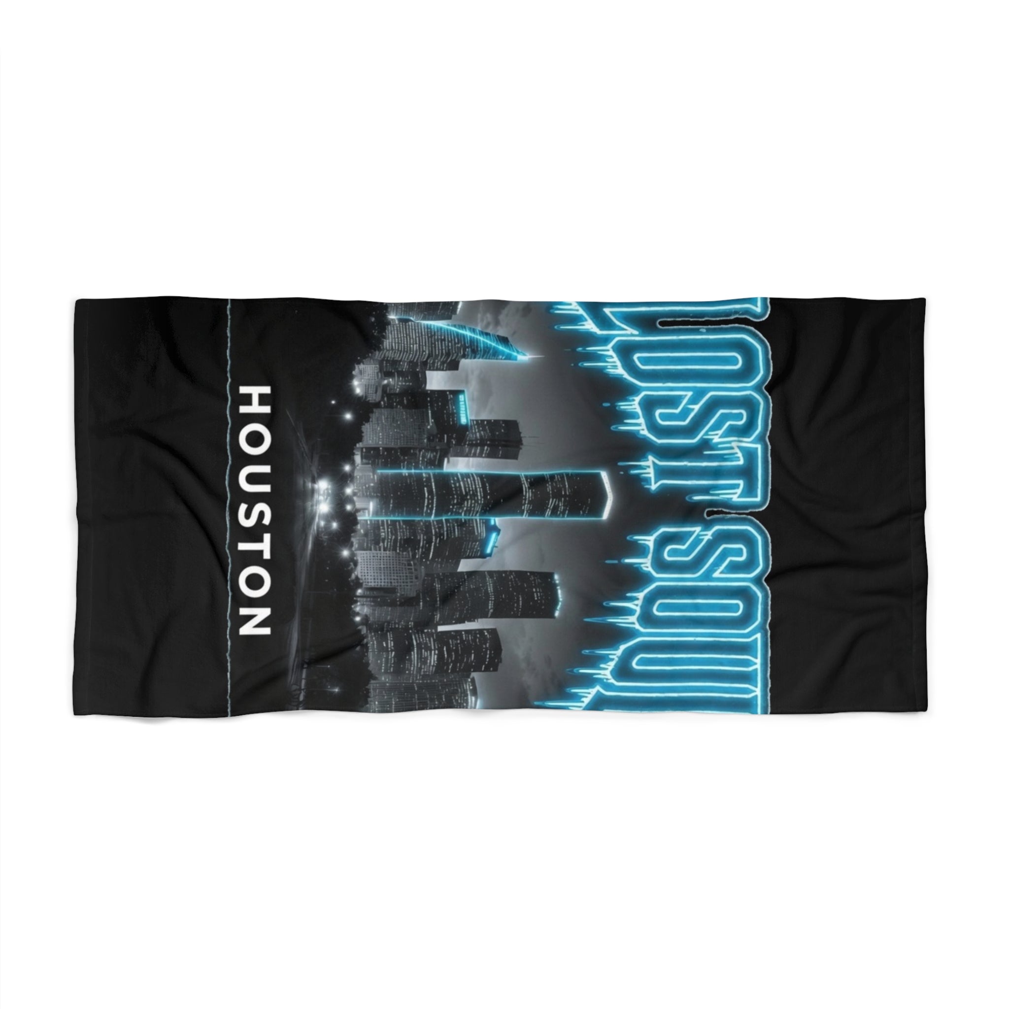 Lost Soul Houston Neon Skyline Beach Towel — City Skyline Travel Towel