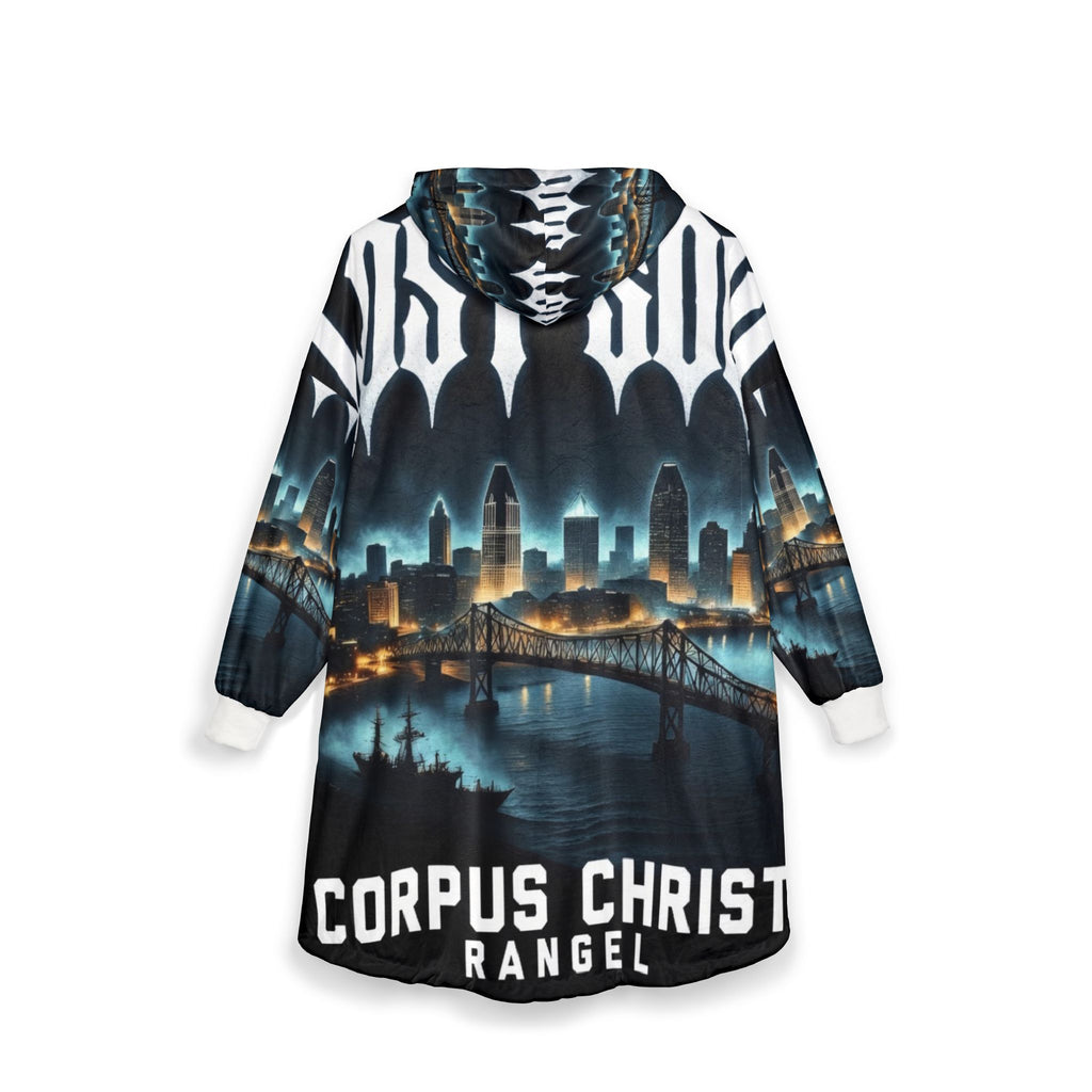 Lost Soul Corpus Christi Cityscape Hooded Blanket — Rangel Skyline Cozy Throw