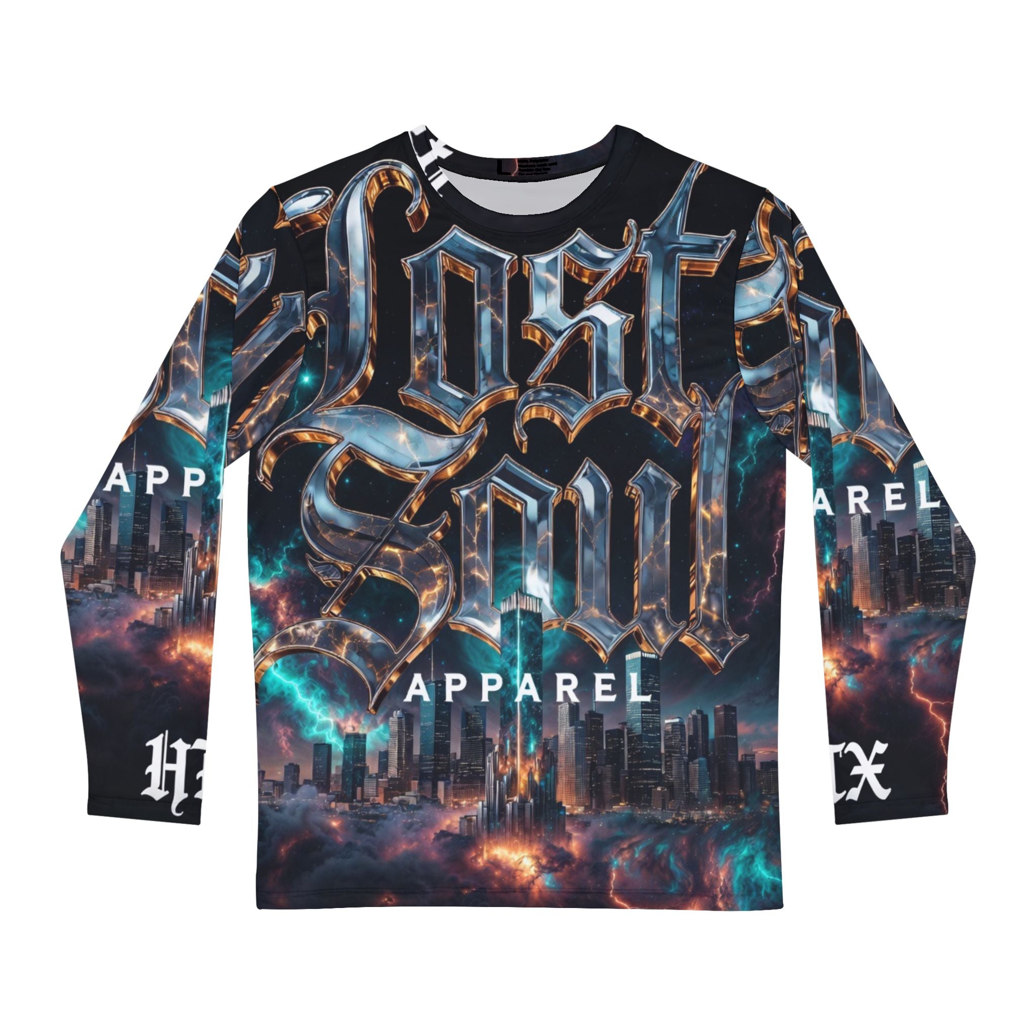 Lost Soul Apparel Men’s Long Sleeve Shirt — Gothic Urban Cityscape AOP