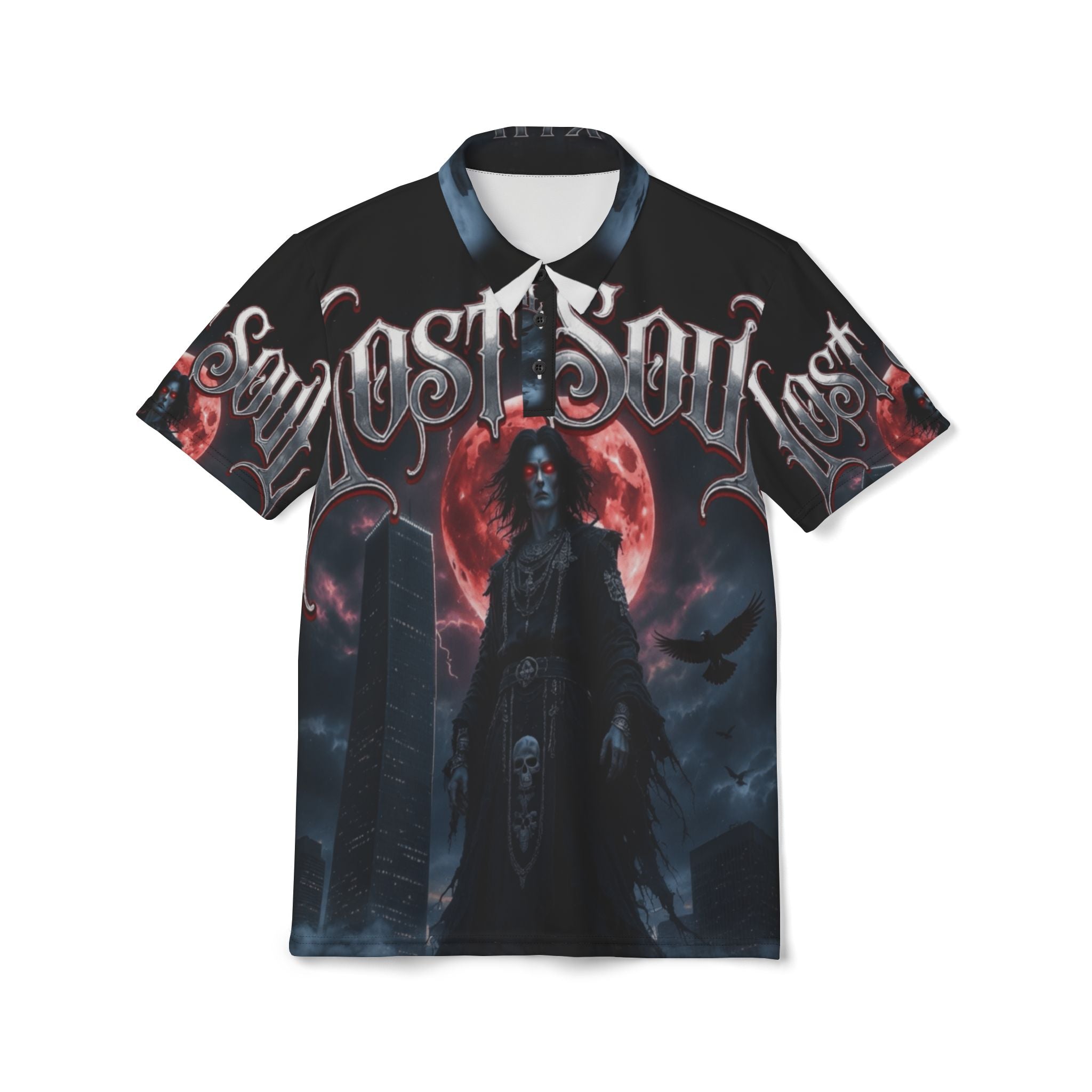 Lost Soul Gothic Polo Shirt – Dark Vampire Moon Graphic