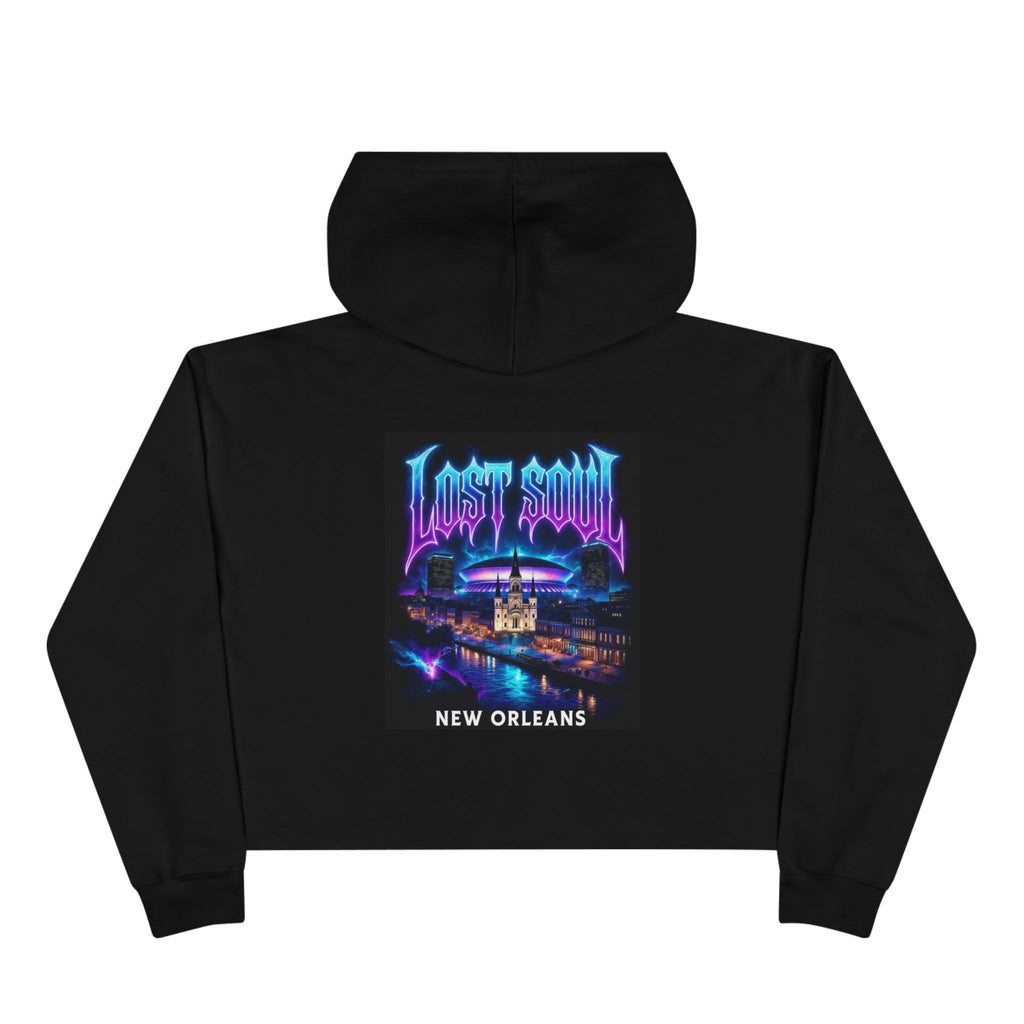 Lost Soul New Orleans Crop Hoodie – Neon Retro Cityscape Cropped Hoodie